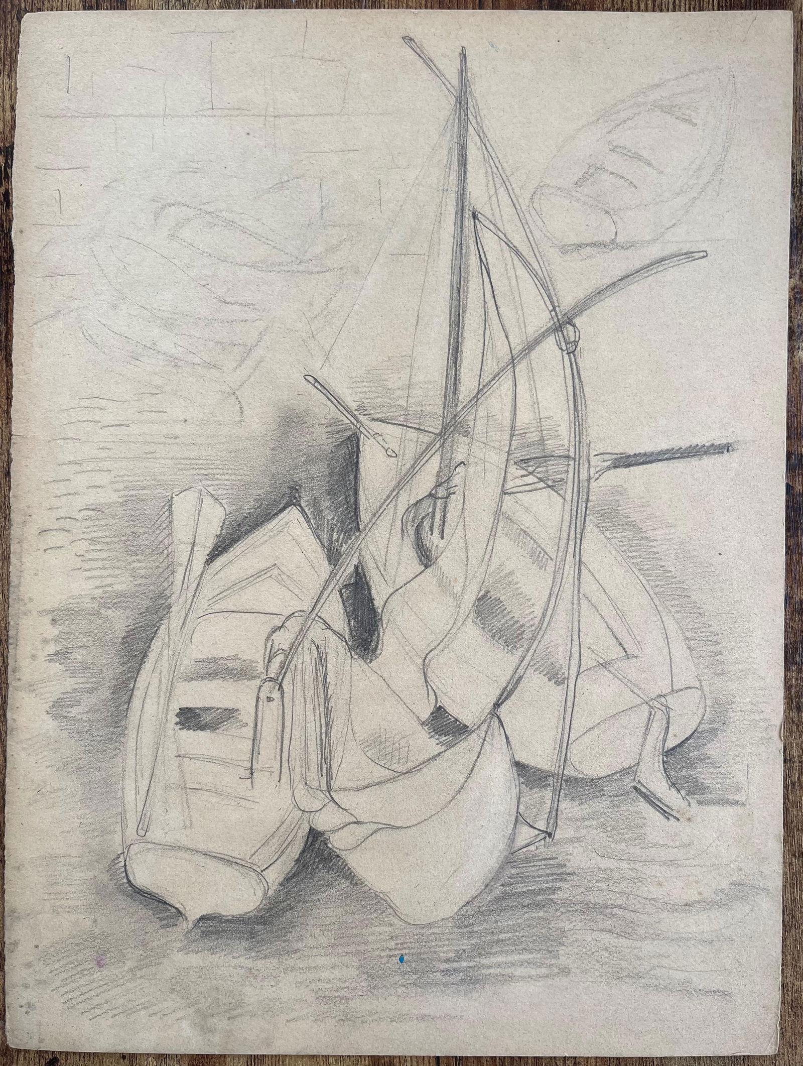 Anne Marie Migette Perard; Mid-20th Century Post-Impressionist Pencil Drawing of Docked Rowboats - 13