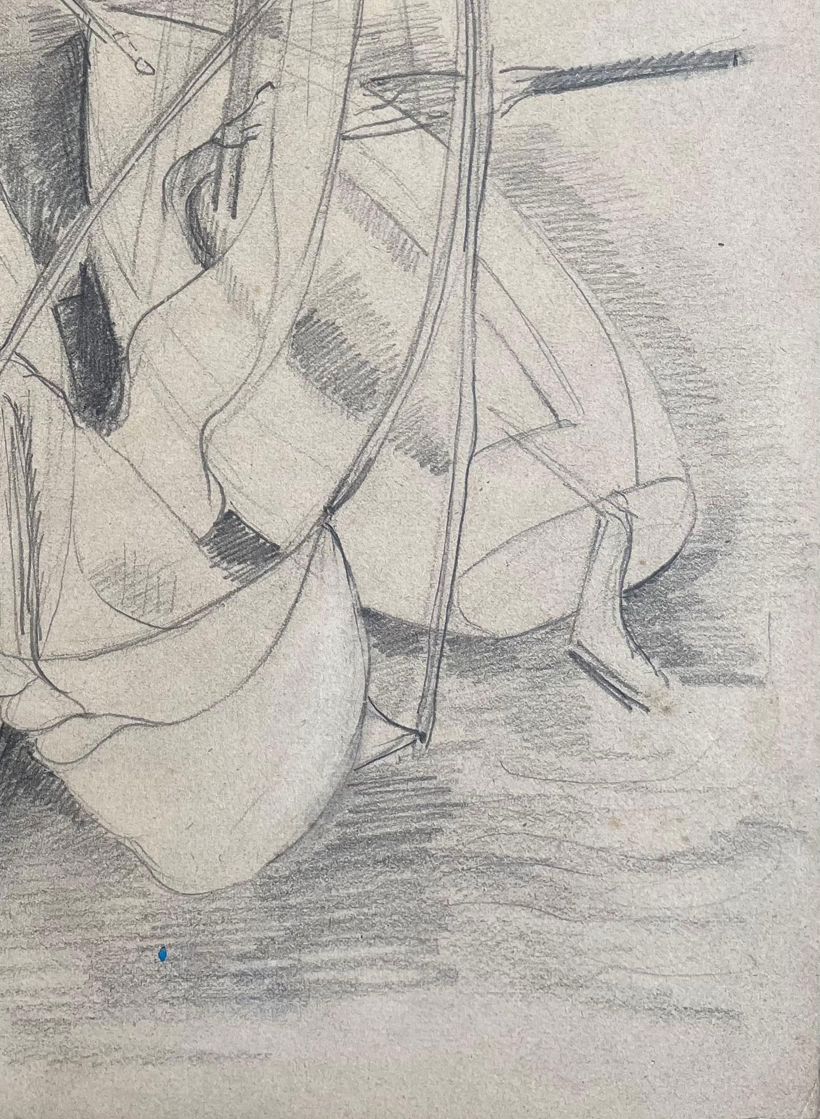 Anne Marie Migette Perard; Mid-20th Century Post-Impressionist Pencil Drawing of Docked Rowboats - 14