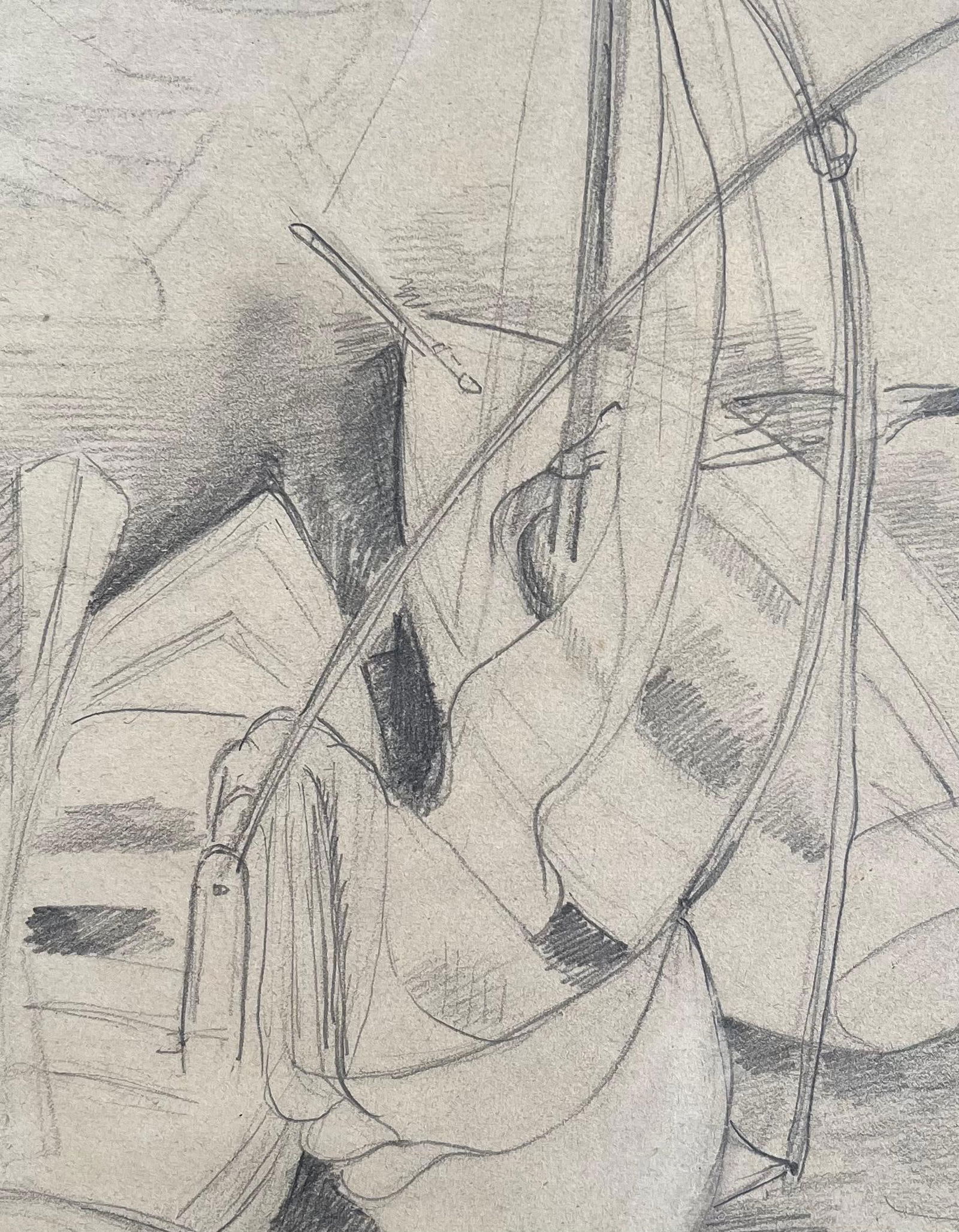 Anne Marie Migette Perard; Mid-20th Century Post-Impressionist Pencil Drawing of Docked Rowboats - 2
