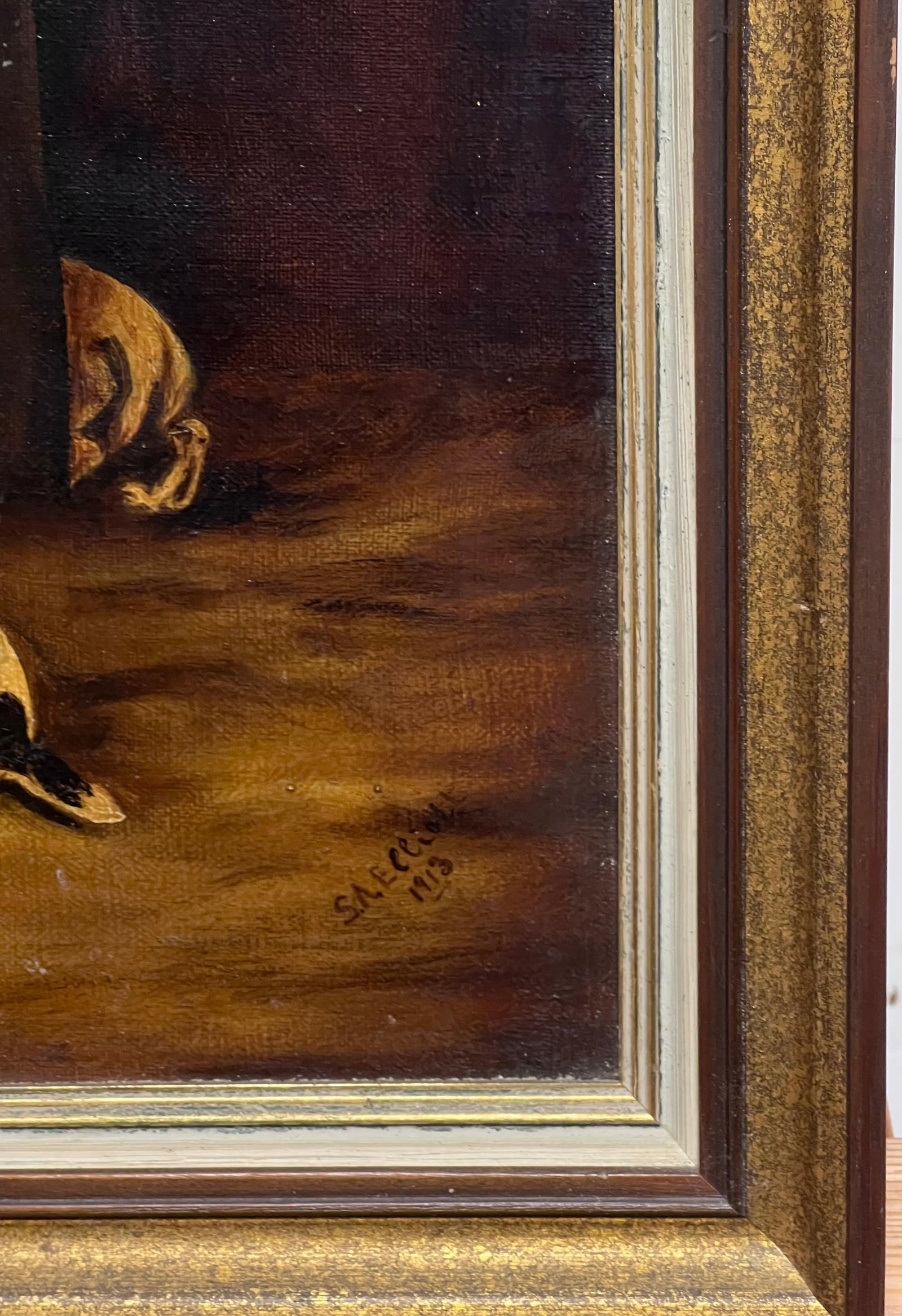 Antique English School; Jack Russell Terrier Dogs Barn Stable Interior Antique Signed English - 10