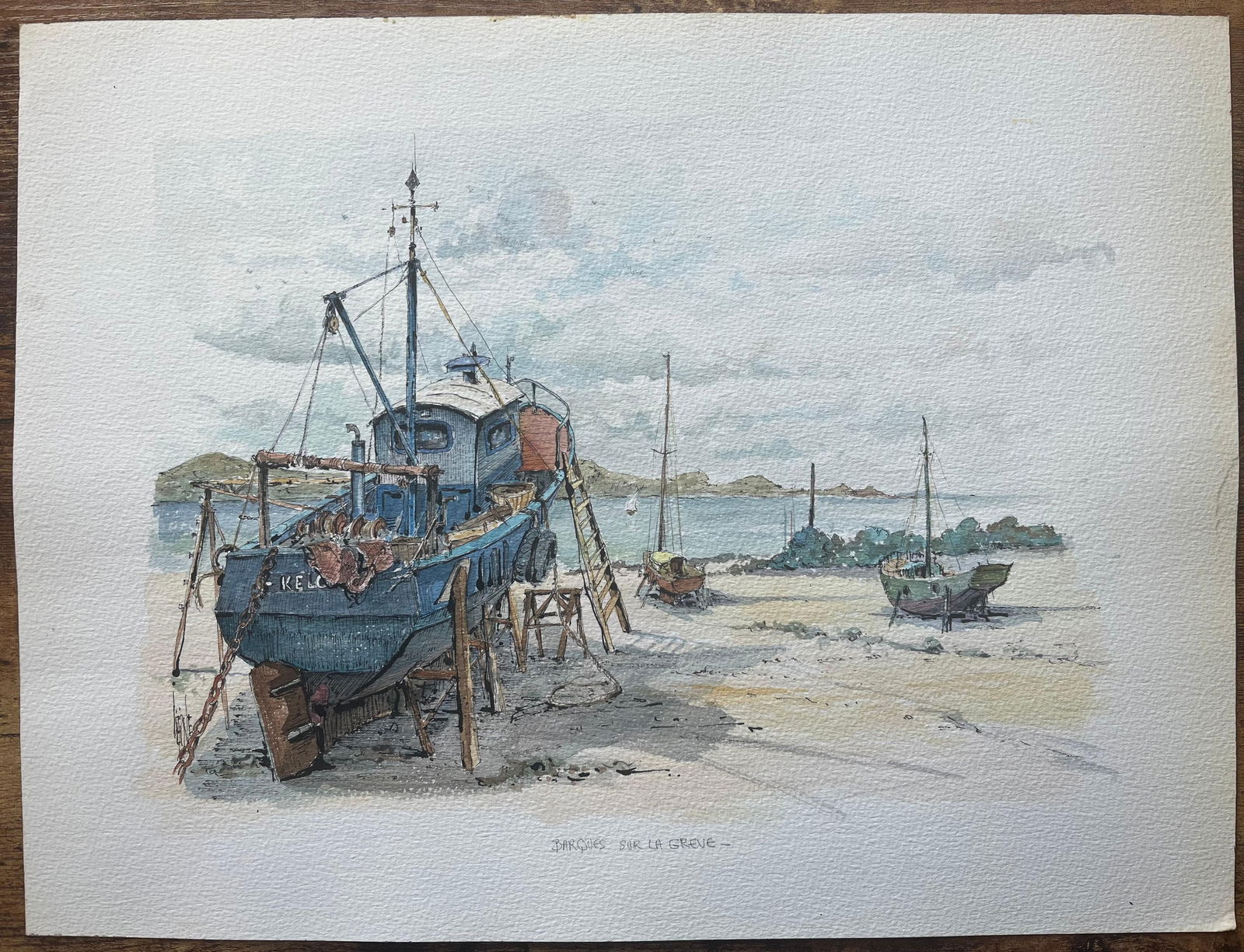 Robert Lepine (1929 - 2017); French Watercolor of Barques sur la Grève and Fishing Boats on - 2