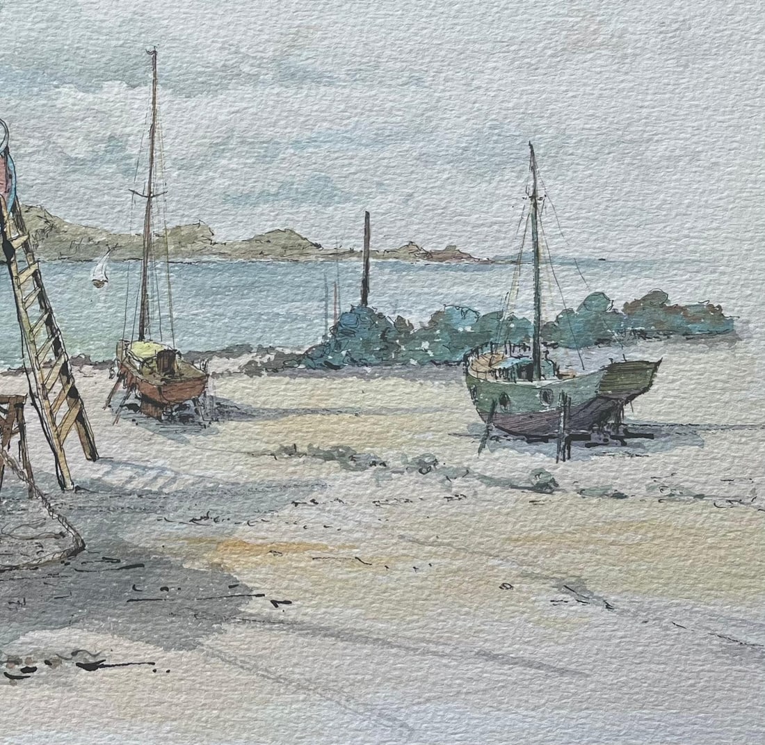 Robert Lepine (1929 - 2017); French Watercolor of Barques sur la Grève and Fishing Boats on - 5