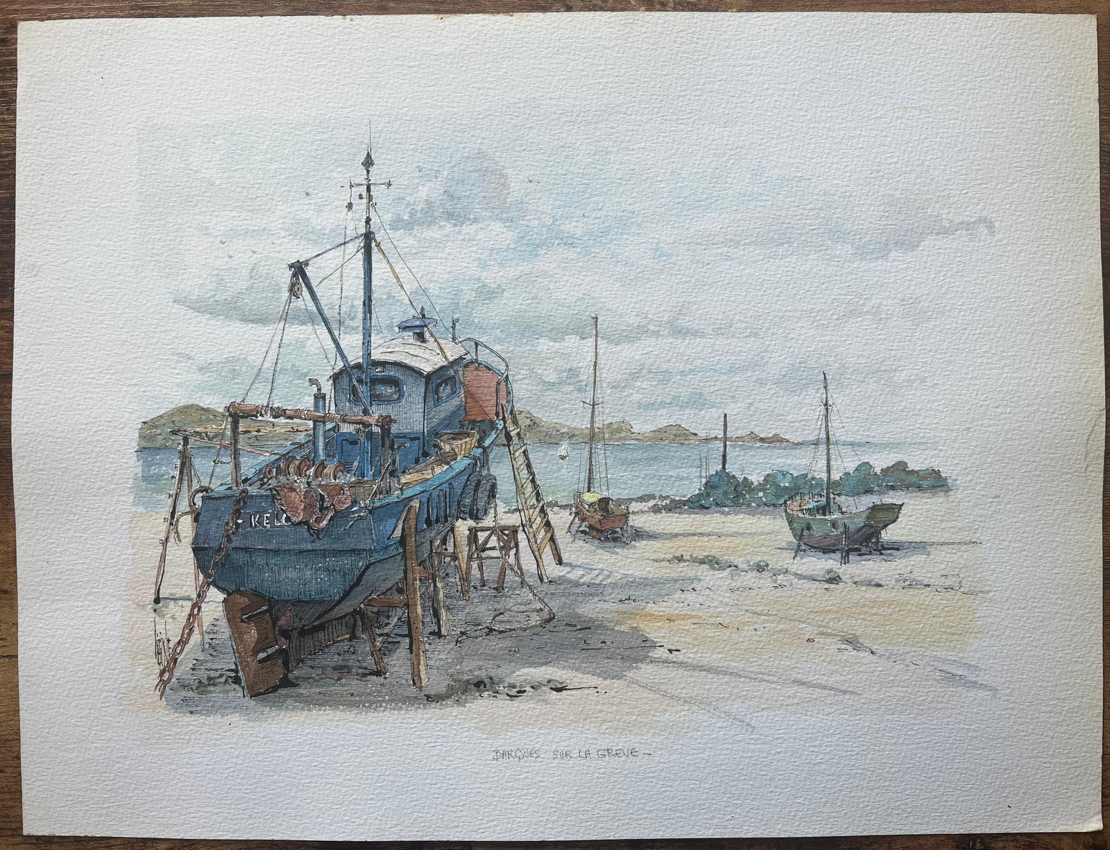 Robert Lepine (1929 - 2017); French Watercolor of Barques sur la Grève and Fishing Boats on - 8