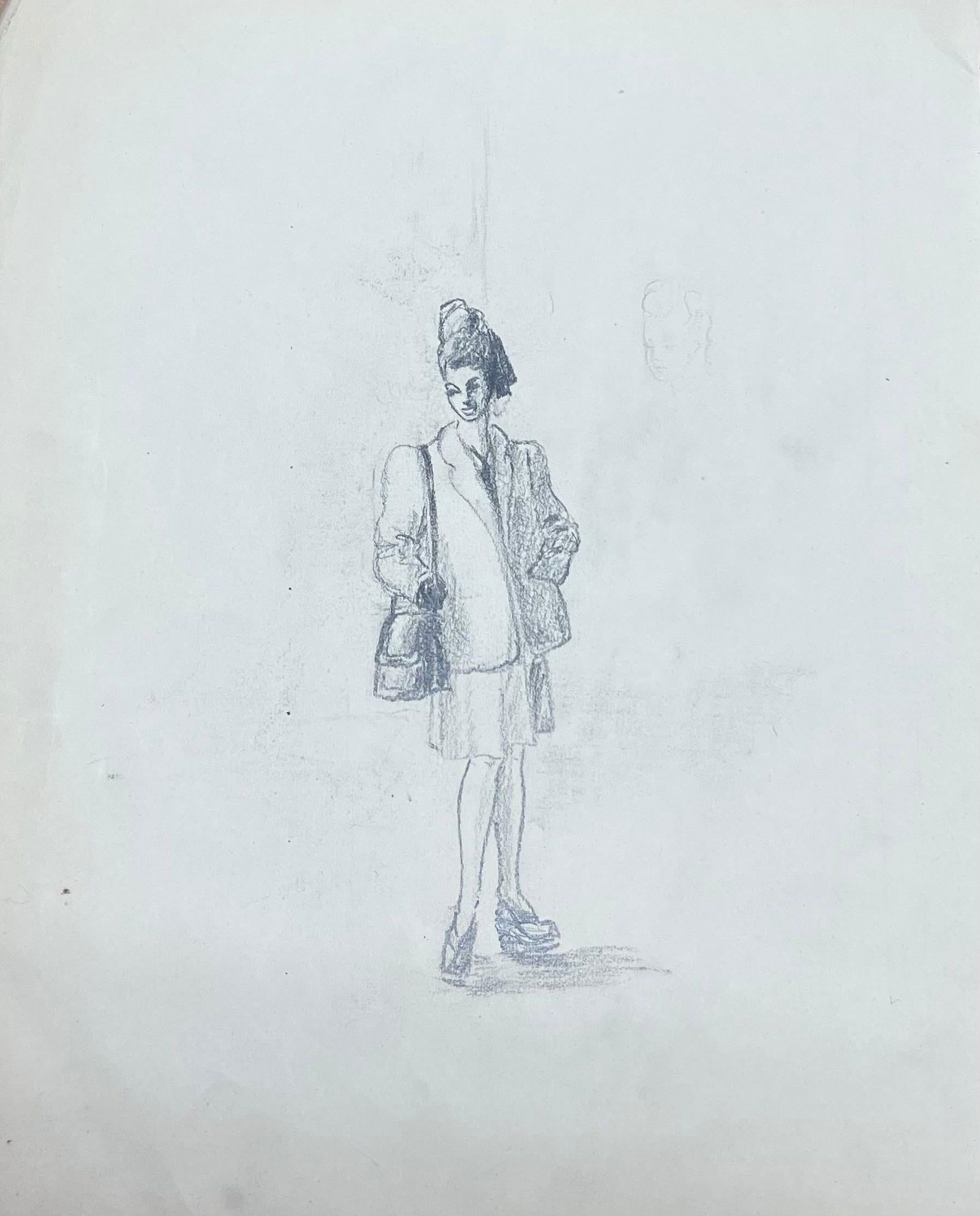Josine Vignon; Mid Century French Sketch of a Fashionable Chic Posed Lady, 1945 (1 of 5)