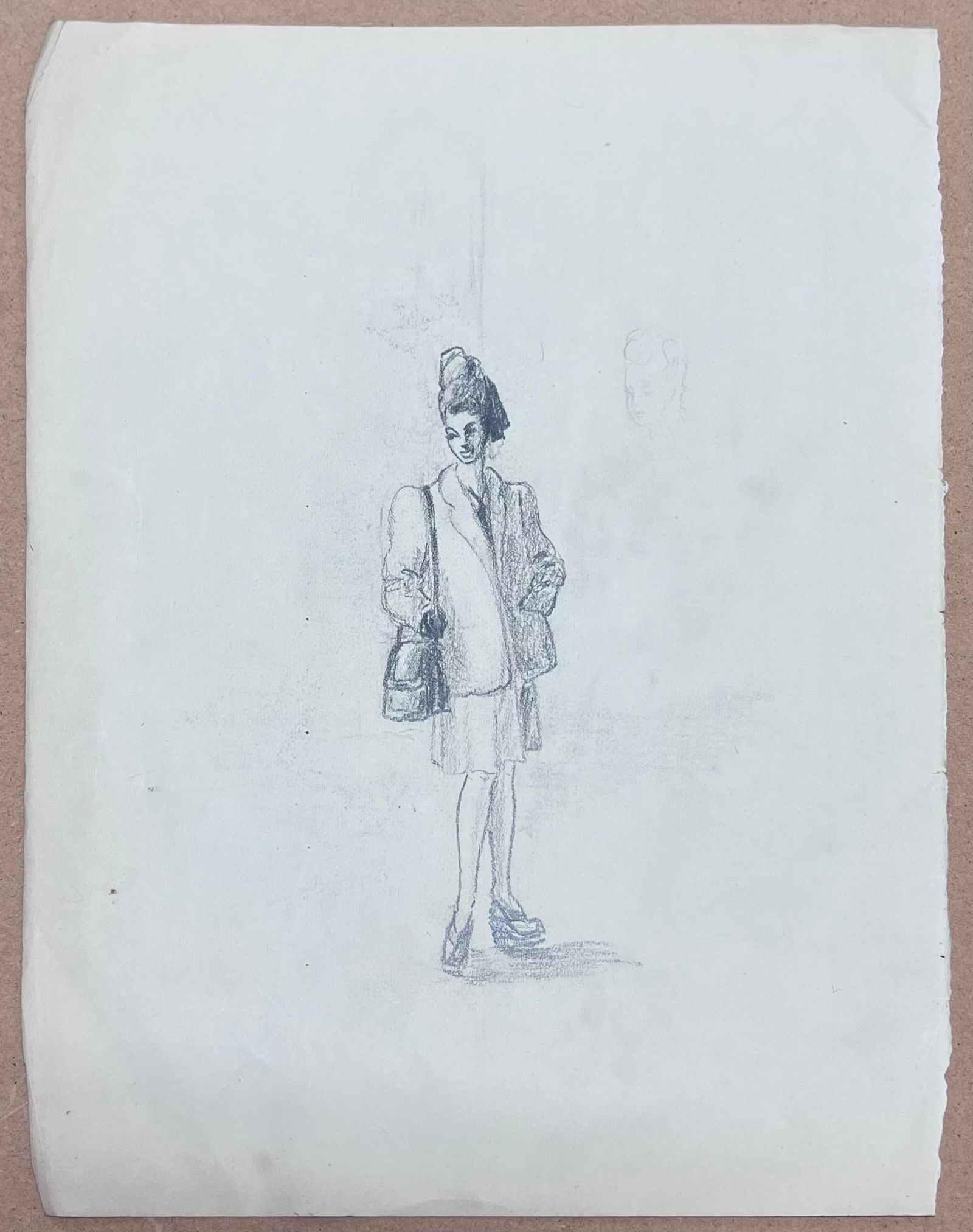 Josine Vignon; Mid Century French Sketch of a Fashionable Chic Posed Lady, 1945 - 3