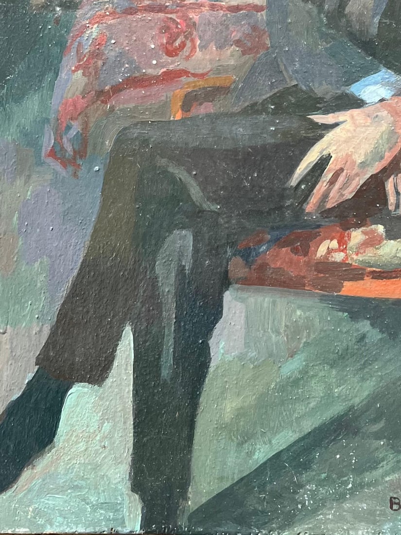 Bernadette Kelly; Modern French Oil Painting Portrait of a Man in a Library Interior Scene - 4