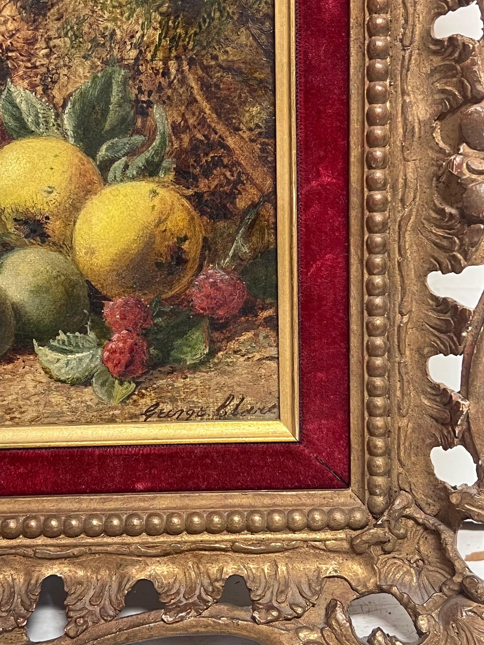 George Clare; Fine Victorian English Still Life Oil Painting Fruit on the Ground Beautiful - 14