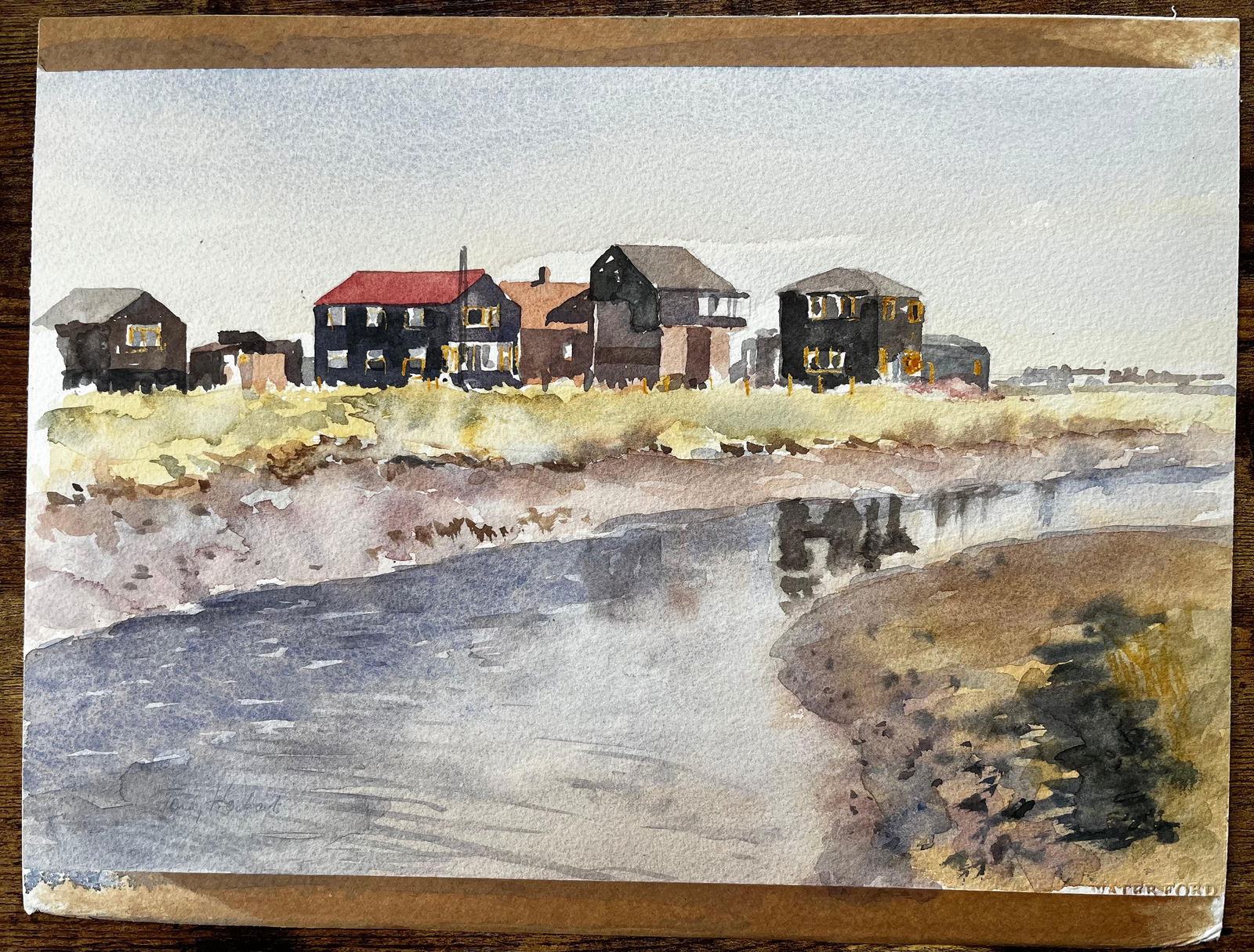 Anthony Herbert; Southwold Harbour Ferry Hut with Distant Shoreline and Boats Watercolour - 3
