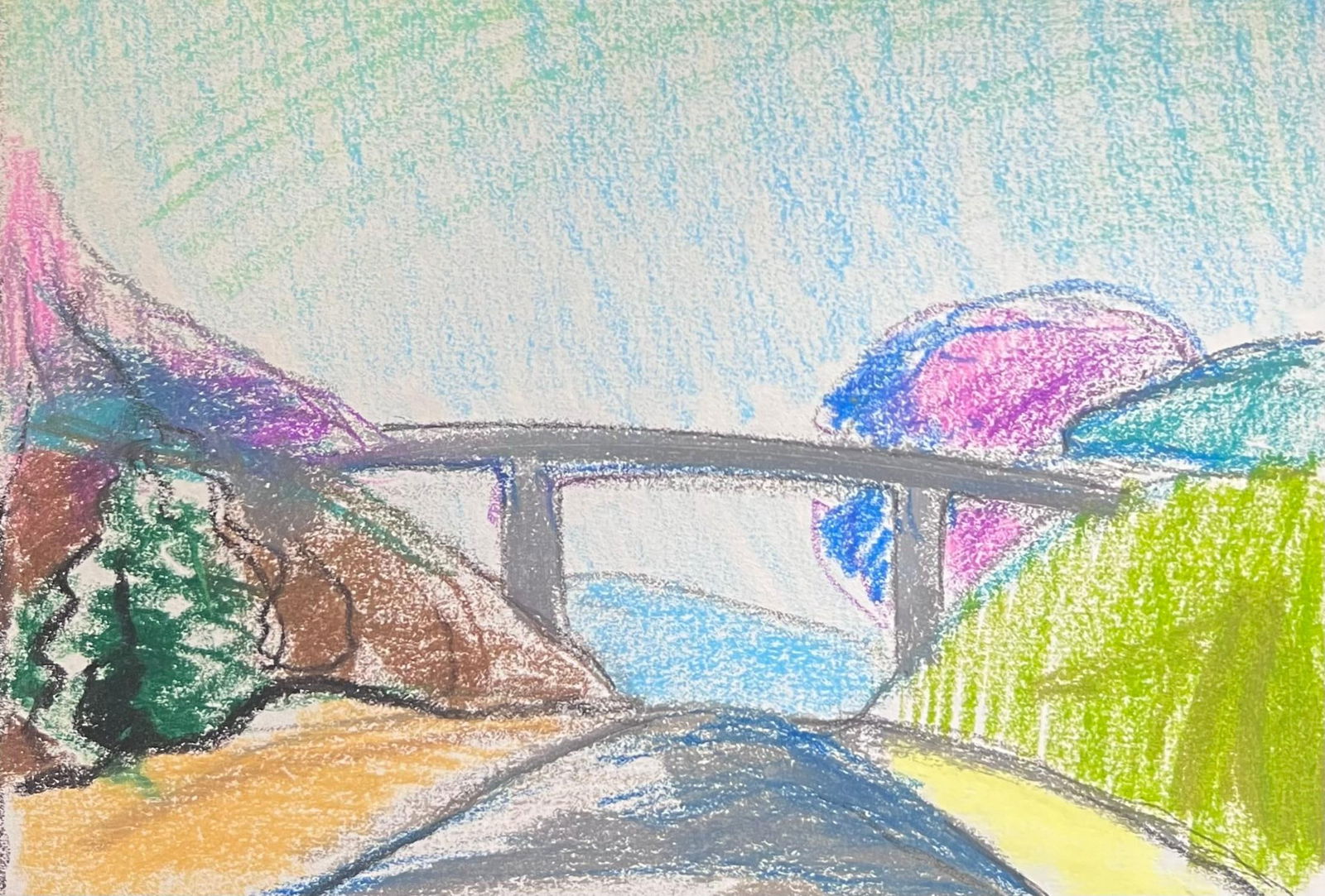 Akos Biro; 20th Century French Expressionist Grey Bridge Over Colourful Track Landscape - 2