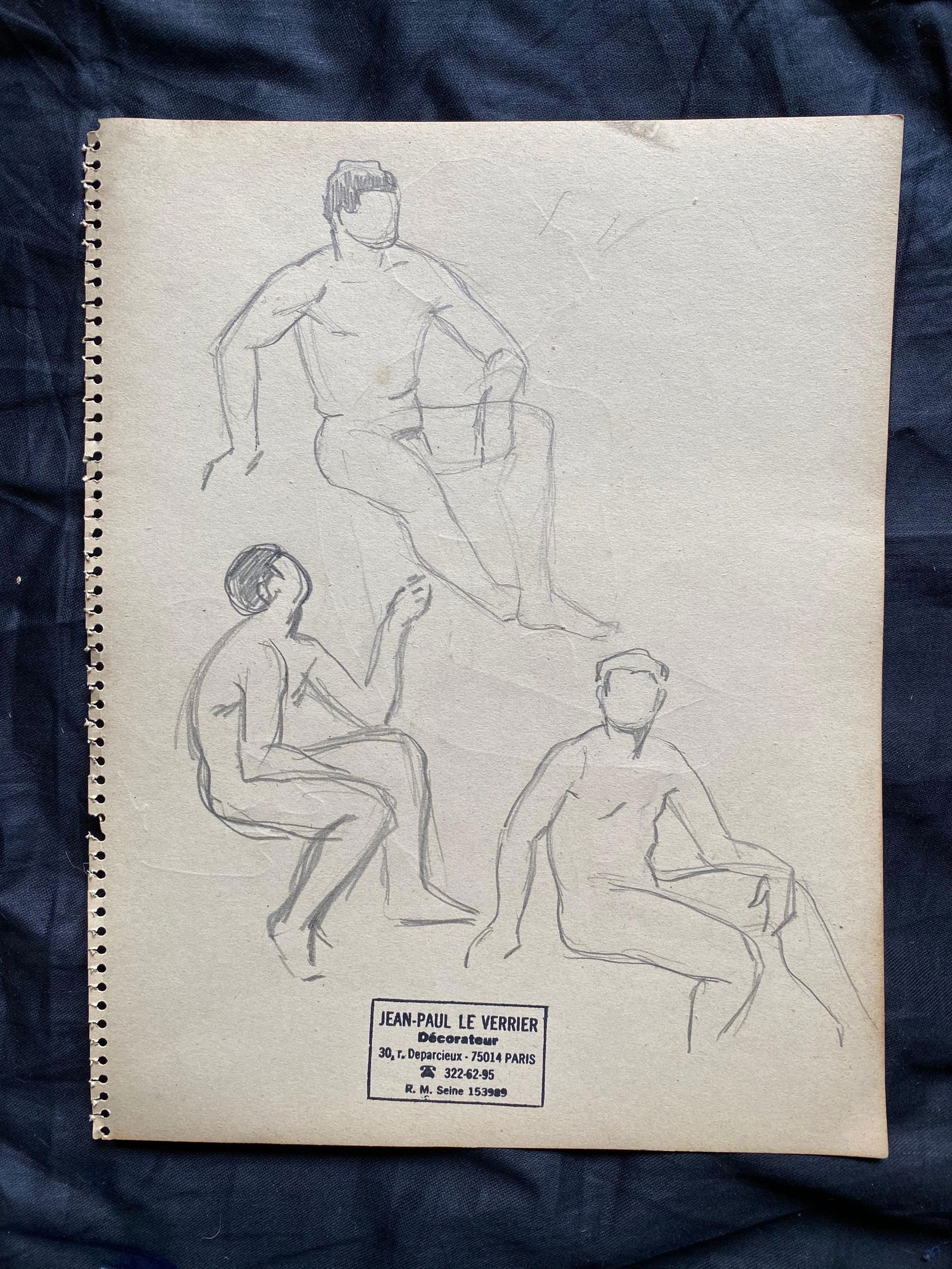 Mid 20th Century French Original Line Drawing Sketch Figure Men- Stamped, Mid-20th Century - 3