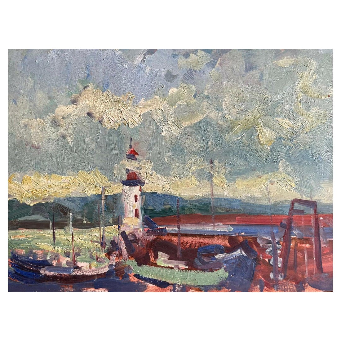 Maurice Mazeilie, French Impressionist Signed Oil, Brittany Harbour Lighthouse, 20th Century - 2