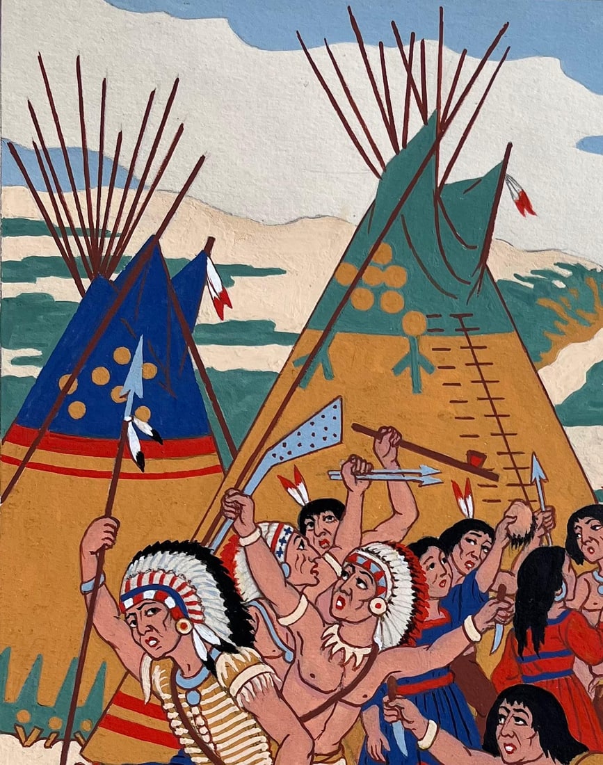 Emile GALLOIS (1882-1965); French Gouache Painting of Sioux Scalp Dance Ritual in South Dakota - 8