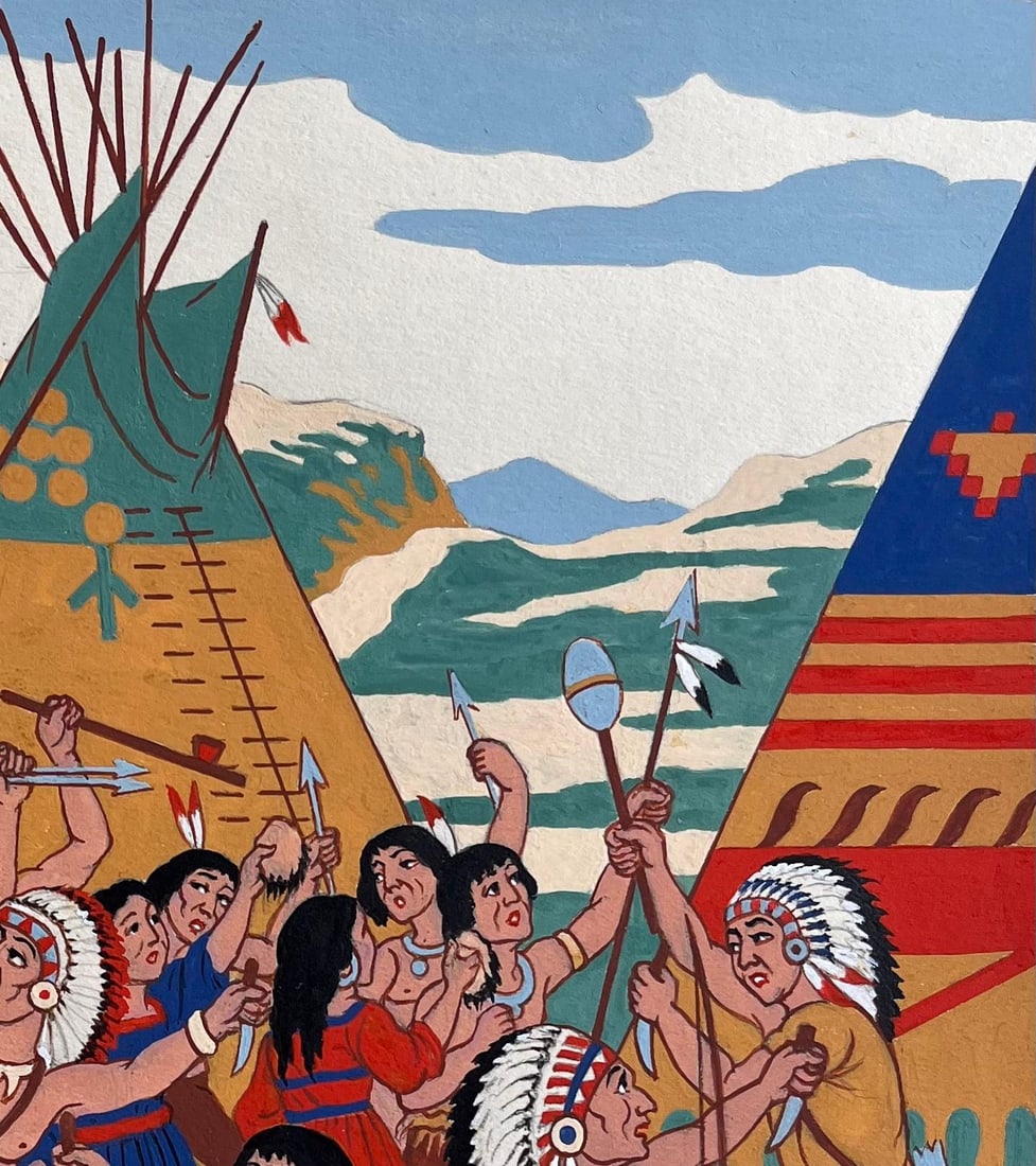 Emile GALLOIS (1882-1965); French Gouache Painting of Sioux Scalp Dance Ritual in South Dakota - 2