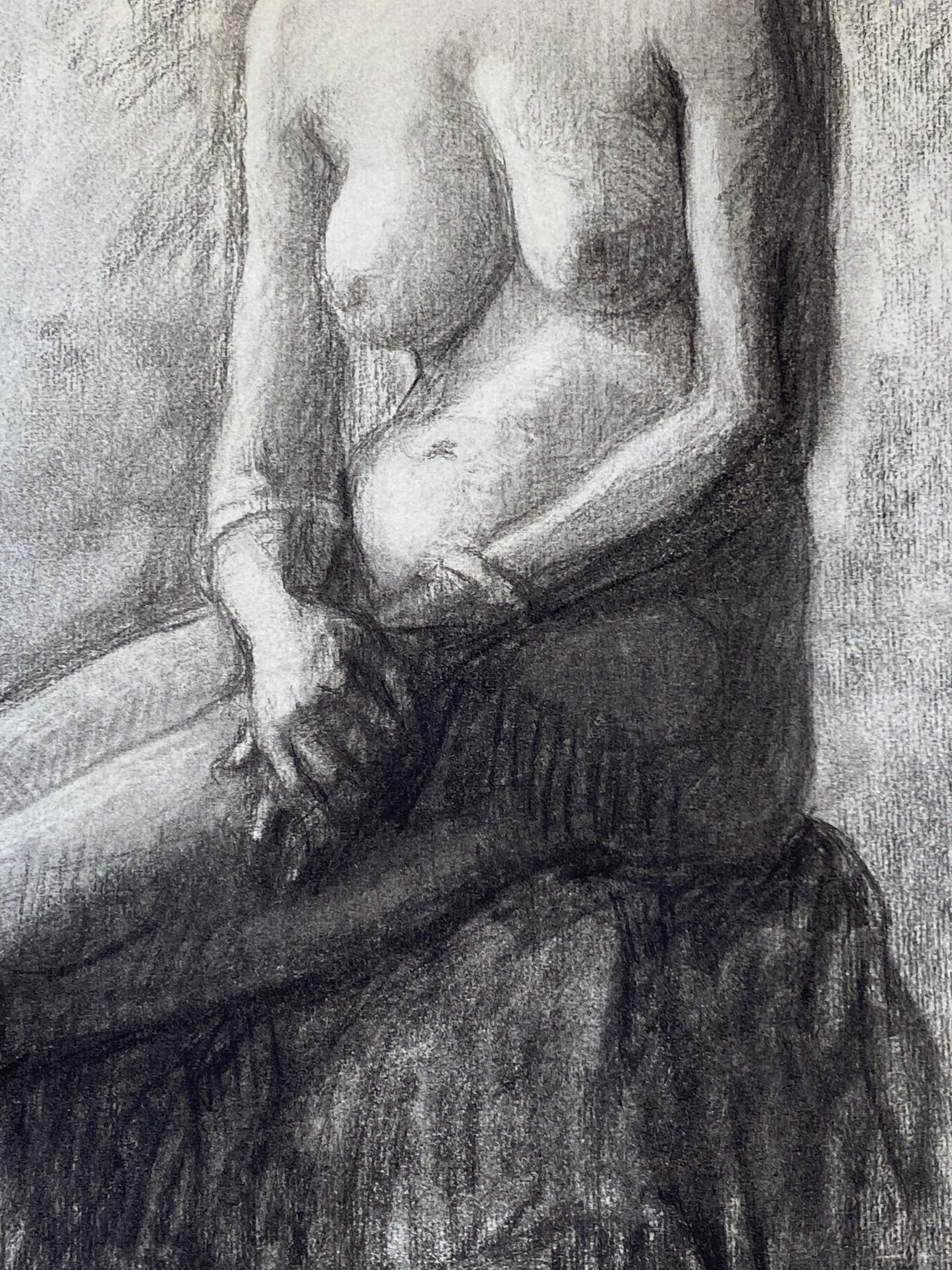 1920's French Charcoal Sketch of Seated Figure Lady the Artists Model, 1920s - 9