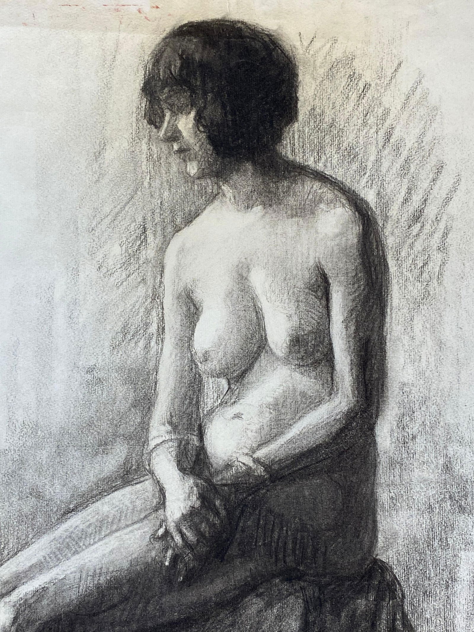 1920's French Charcoal Sketch of Seated Figure Lady the Artists Model, 1920s - 14