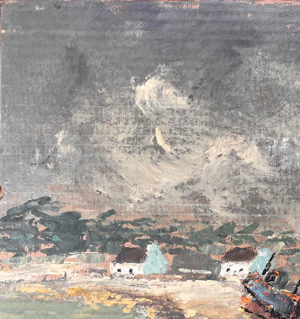 Fanch Lel; French Impressionist Coastal Village Scene with Boats and Stormy Sky - 9