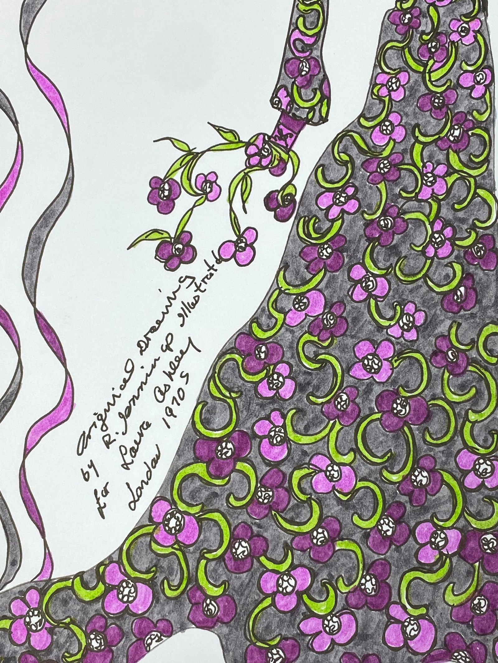 Original Fashion Design Illustration Watercolor Painting Laura Ashley Designer, circa 2000s - 3