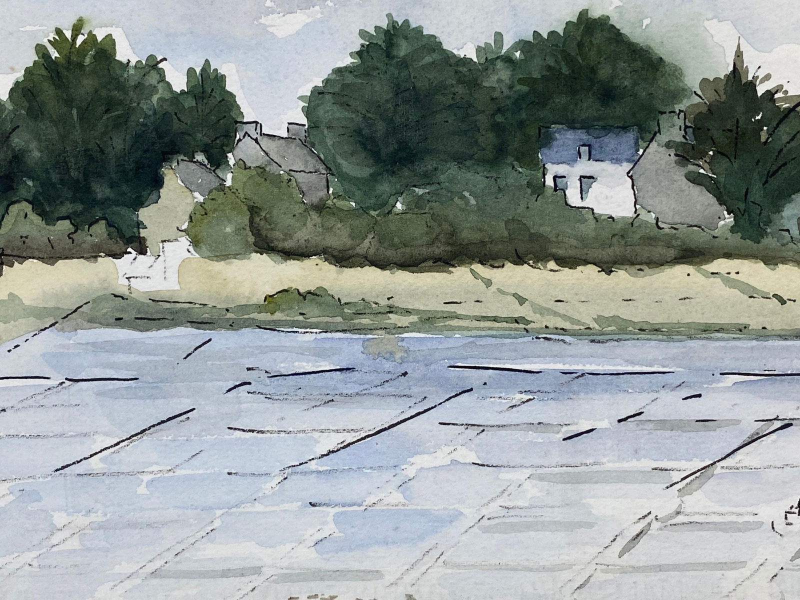 1950's French Modernist/ Cubist Painting - Peaceful Light Colours Landscape, 1950 - 17