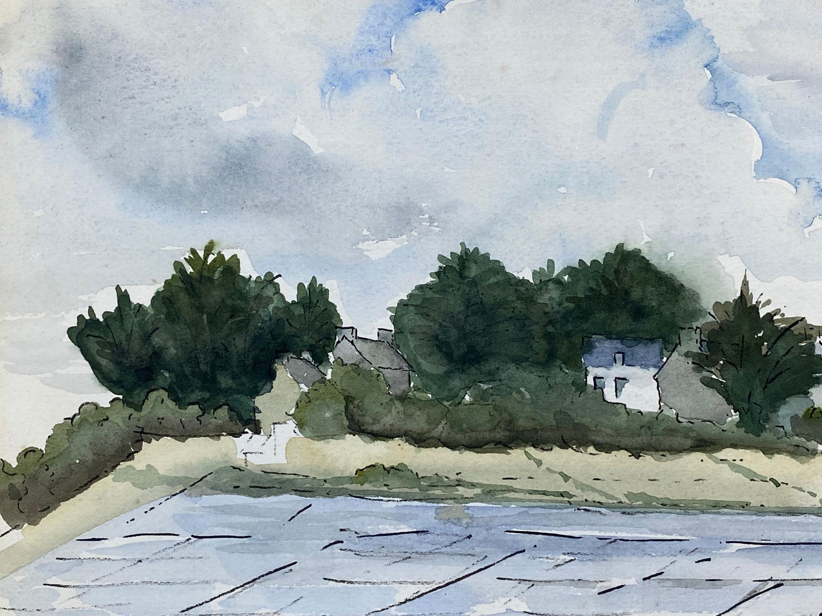 1950's French Modernist/ Cubist Painting - Peaceful Light Colours Landscape, 1950 - 9