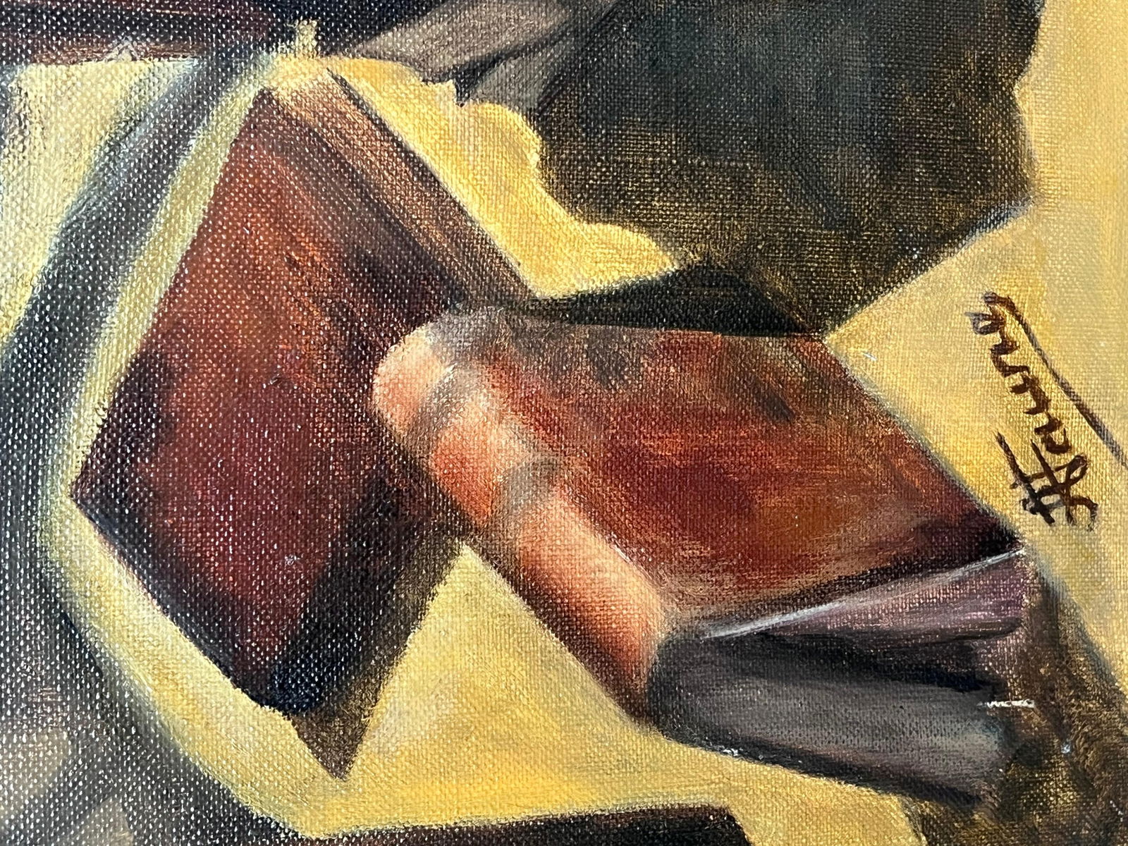 Annie Faure; Candle Lit Interior Candle Lit Book Room 20th Century French Oil Painting - 13