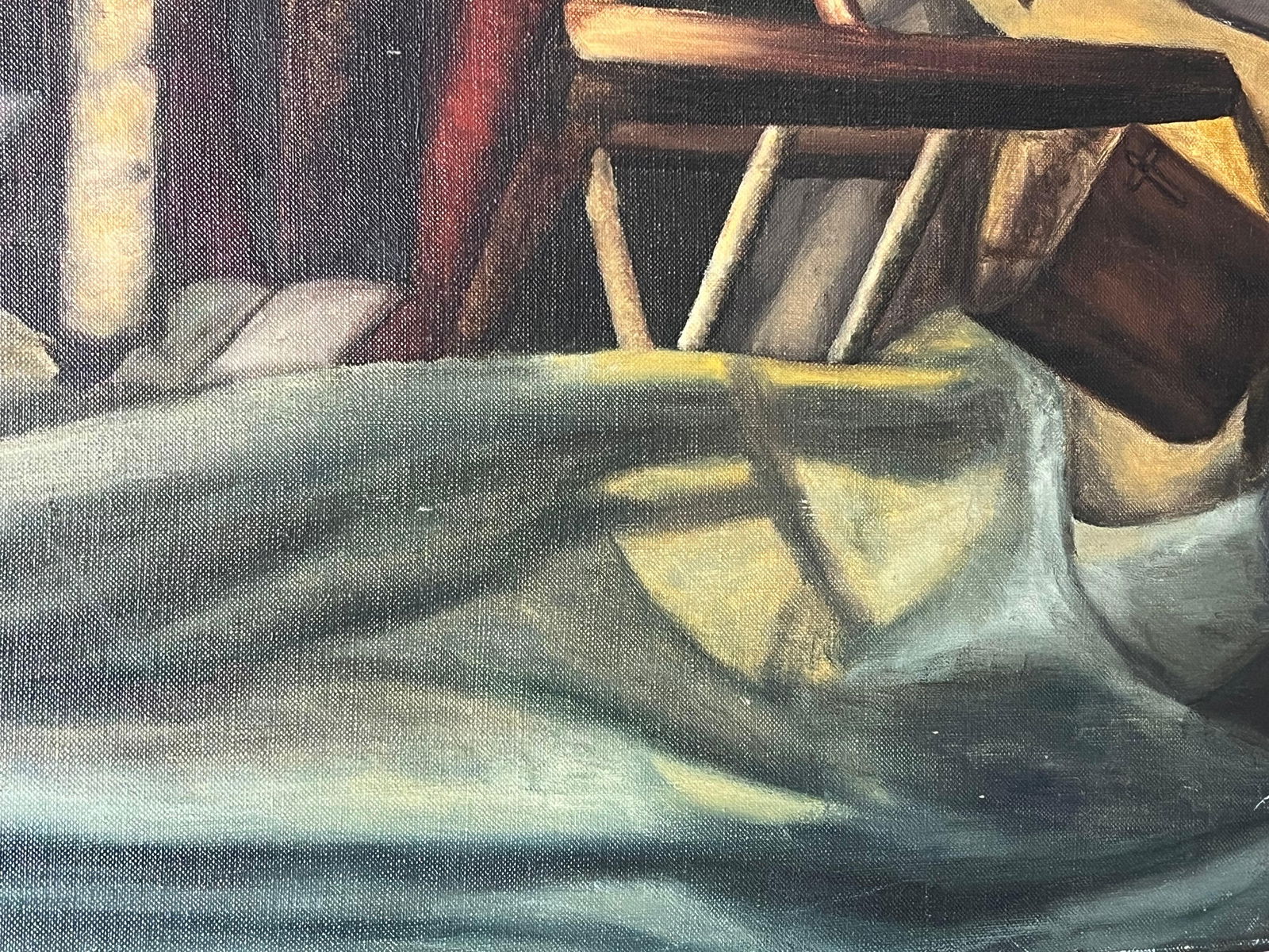 Annie Faure; Candle Lit Interior Candle Lit Book Room 20th Century French Oil Painting - 5