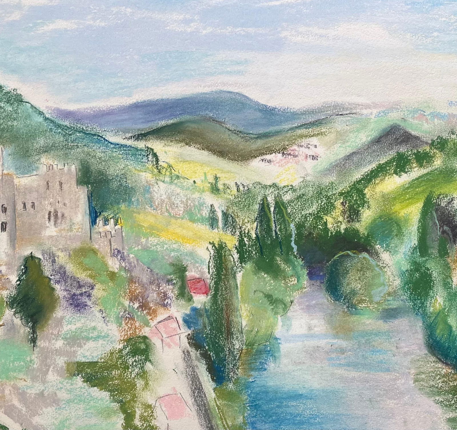 Anne Marie Migette Perard; Mid-20th Century Post-Impressionist Pastel Landscape with River and - 10
