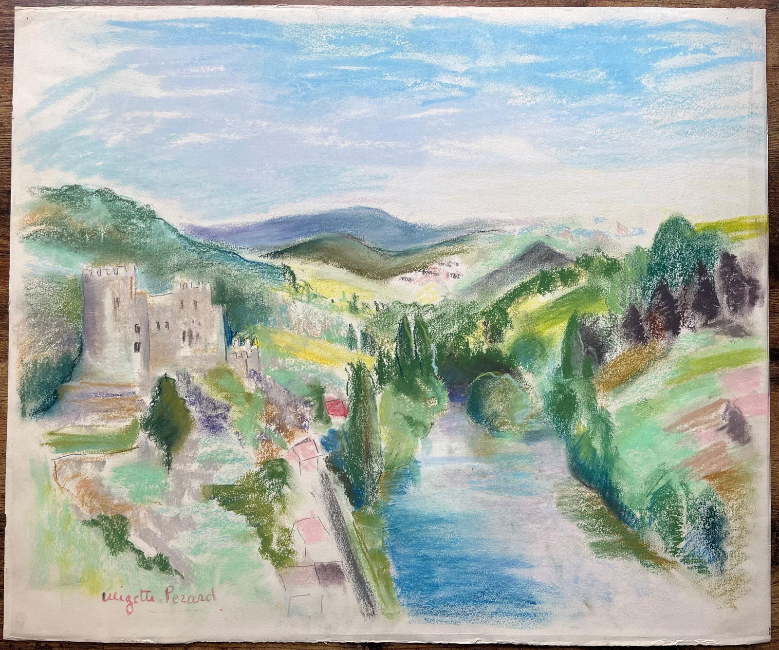 Anne Marie Migette Perard; Mid-20th Century Post-Impressionist Pastel Landscape with River and - 5