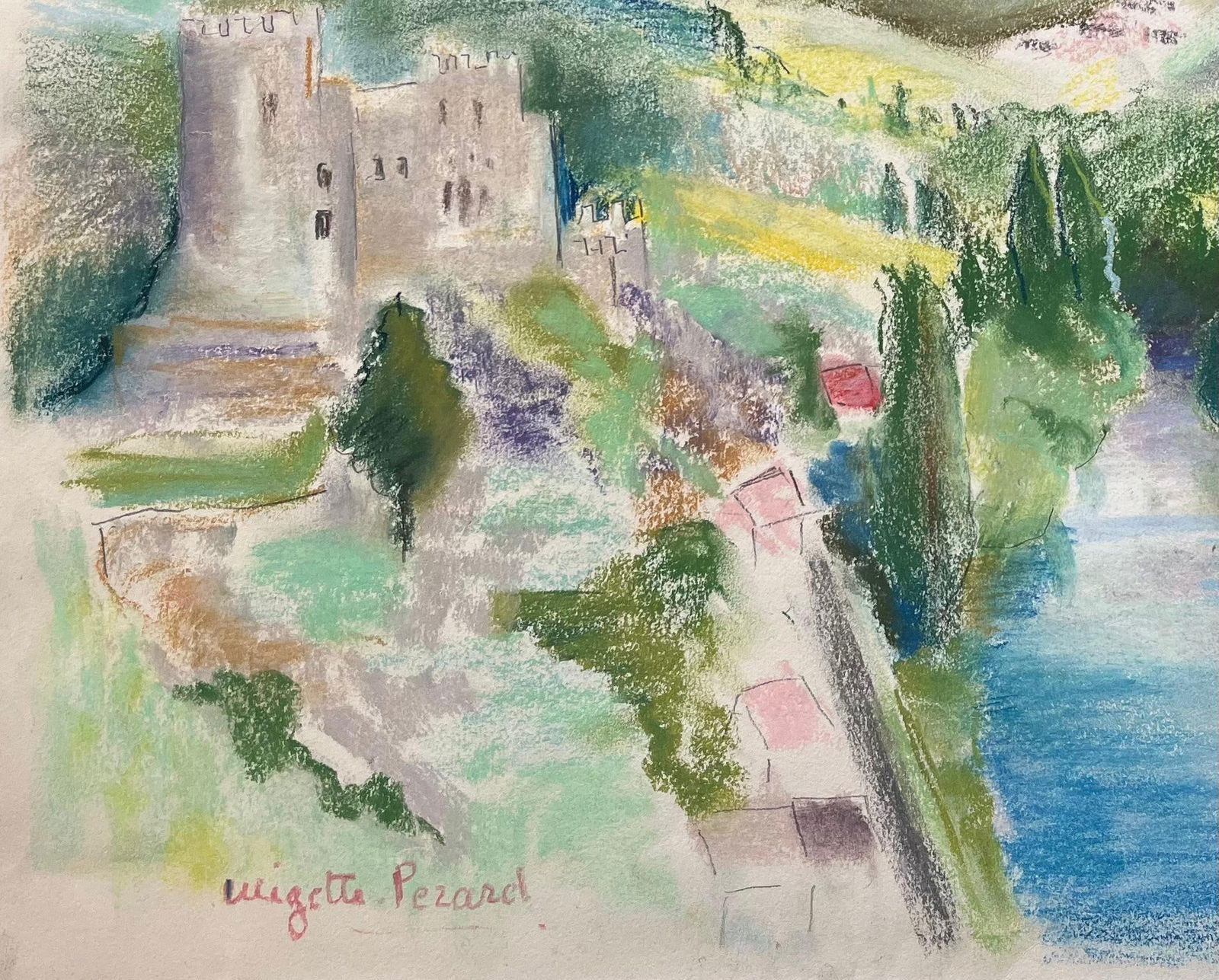 Anne Marie Migette Perard; Mid-20th Century Post-Impressionist Pastel Landscape with River and - 6