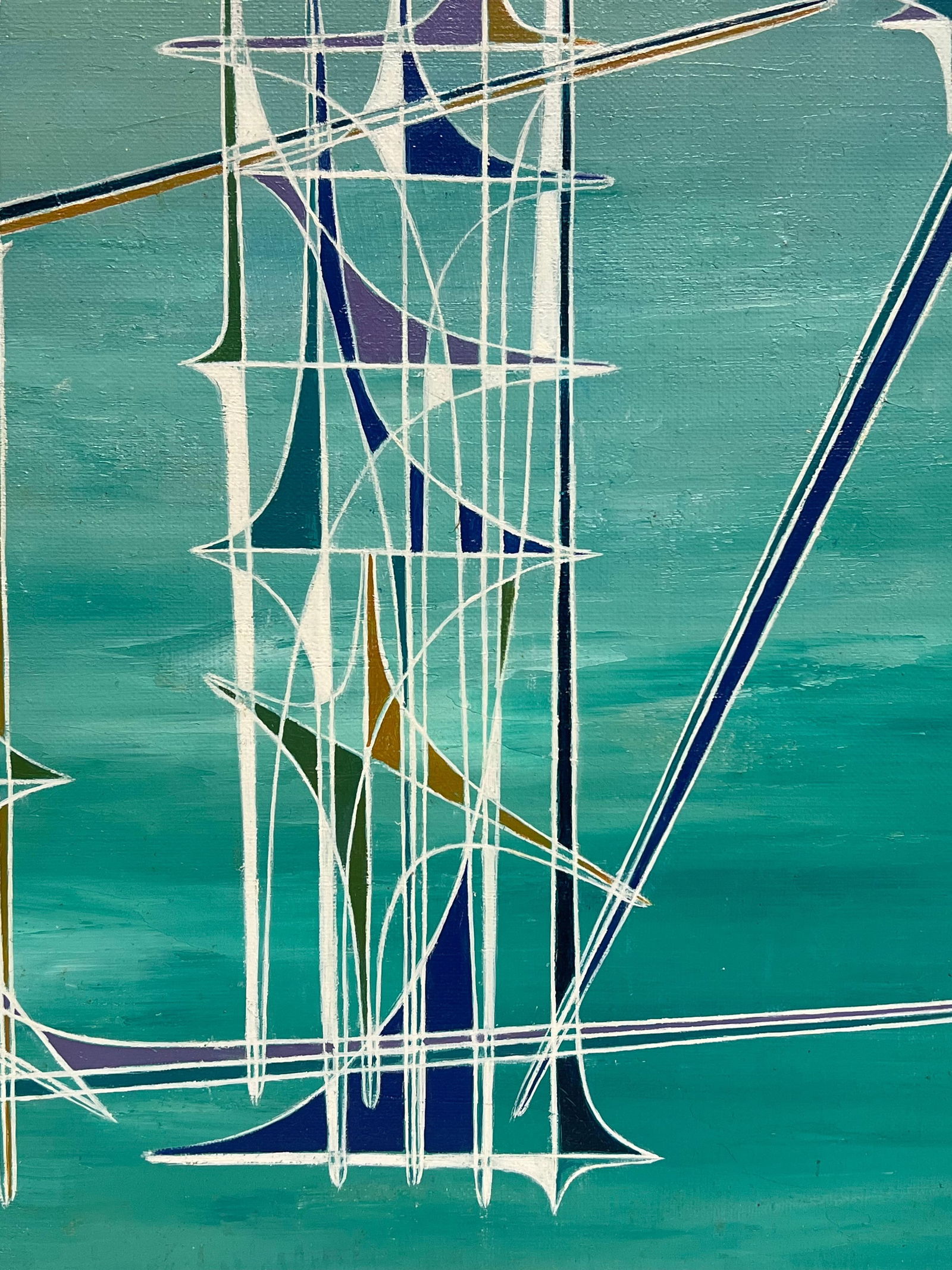 Serge Guerin (1916); Blue Geometric Spires in Turquoise Abstract Surrealist Composition Oil Painting - 6