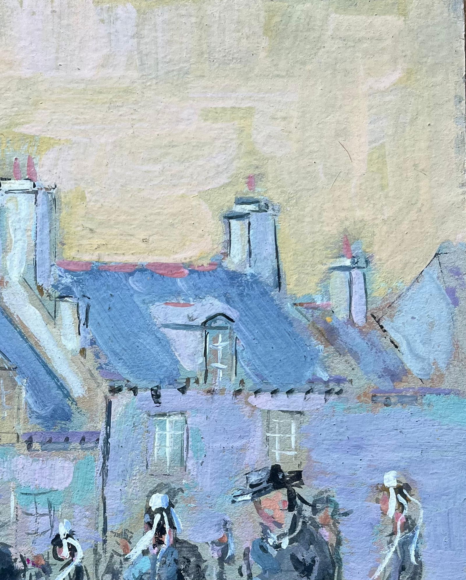 F.T Roussel; French Village Gathering Scene with Breton Figures and Slate Rooftops, 1999 - 12