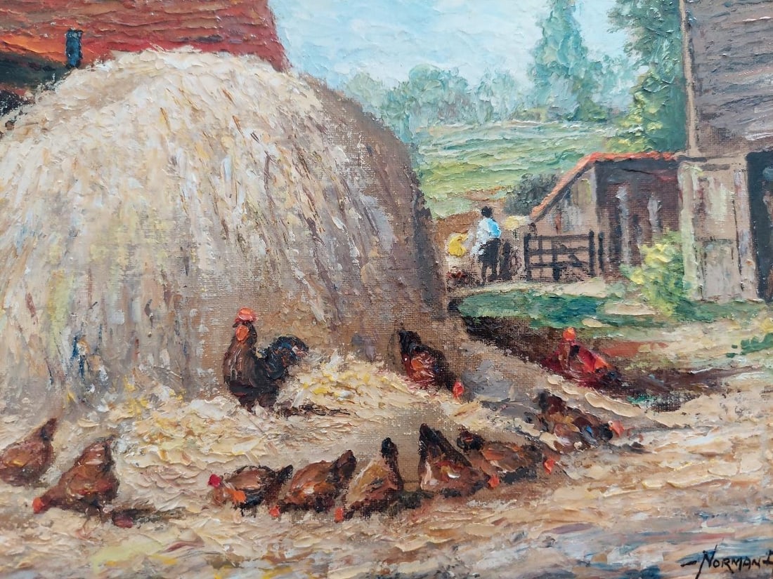 English School; Traditional English Painting Chickens at Farm in Thames Ditton Surrey, 20th Century - 8