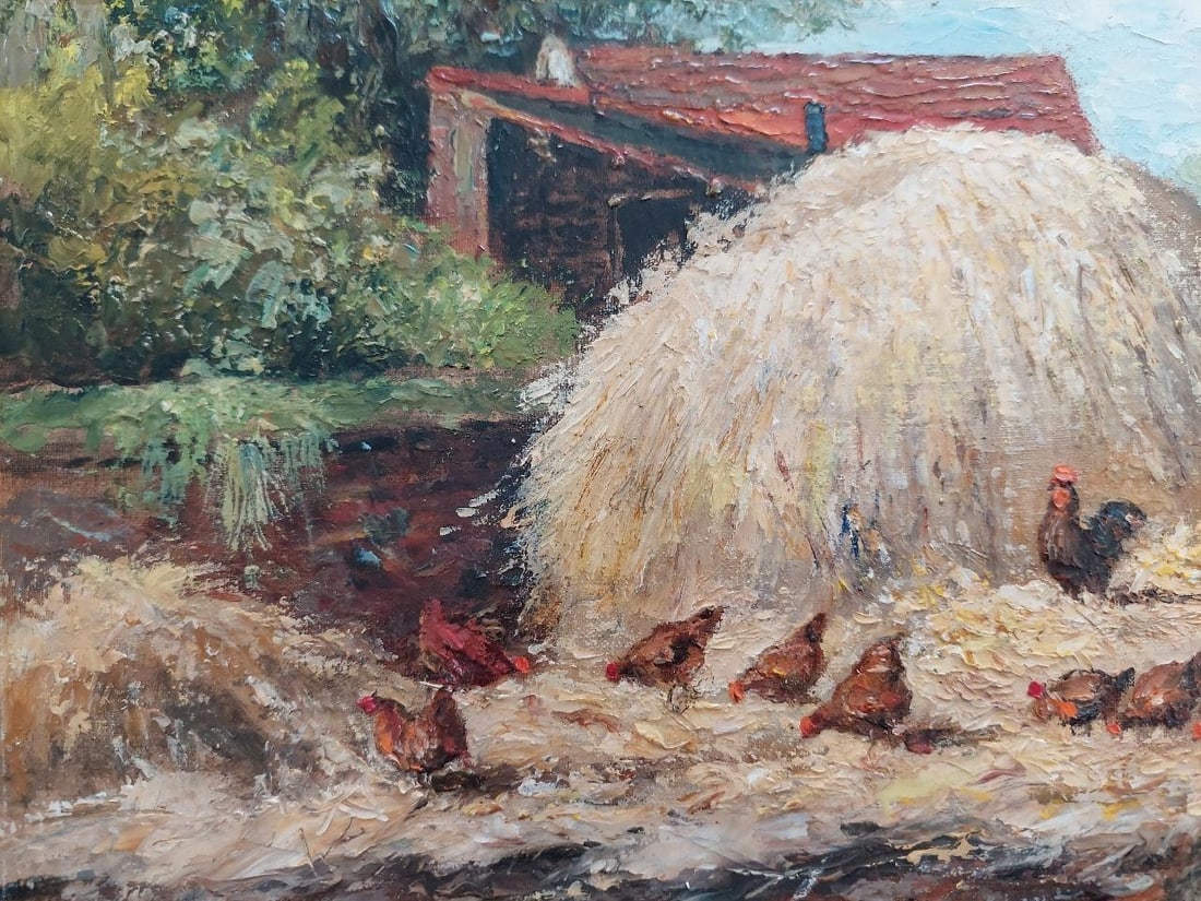 English School; Traditional English Painting Chickens at Farm in Thames Ditton Surrey, 20th Century - 11