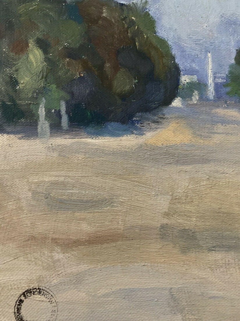 Genevieve Zondervan, French Oil Painting, Paris Park Scene Statues, circa 1950s - 7