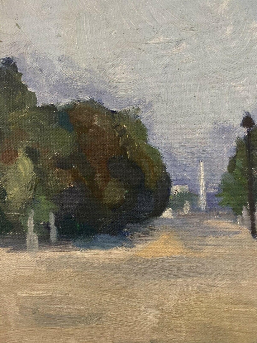 Genevieve Zondervan, French Oil Painting, Paris Park Scene Statues, circa 1950s - 6