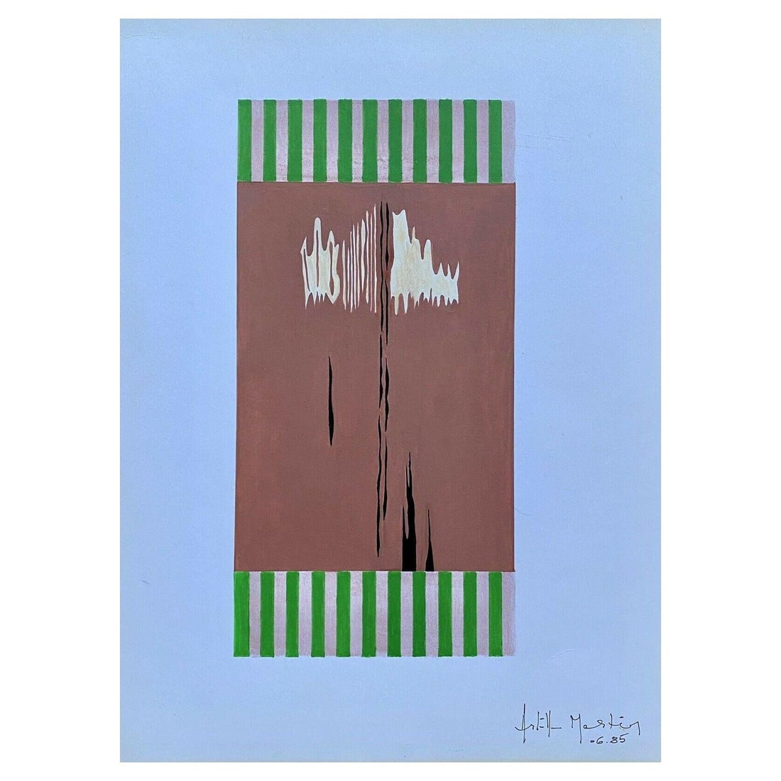 Arlette Martin 1980's French Geometric Abstract Painting, Signed, 20th Century: Title: Arlette Martin 1980's French Geometric Abstract Painting, Signed, 20th Century Description: Abstract Design by Arlette Martin (French, b.1924) signed and dated 90'S gouache/watercolour painting