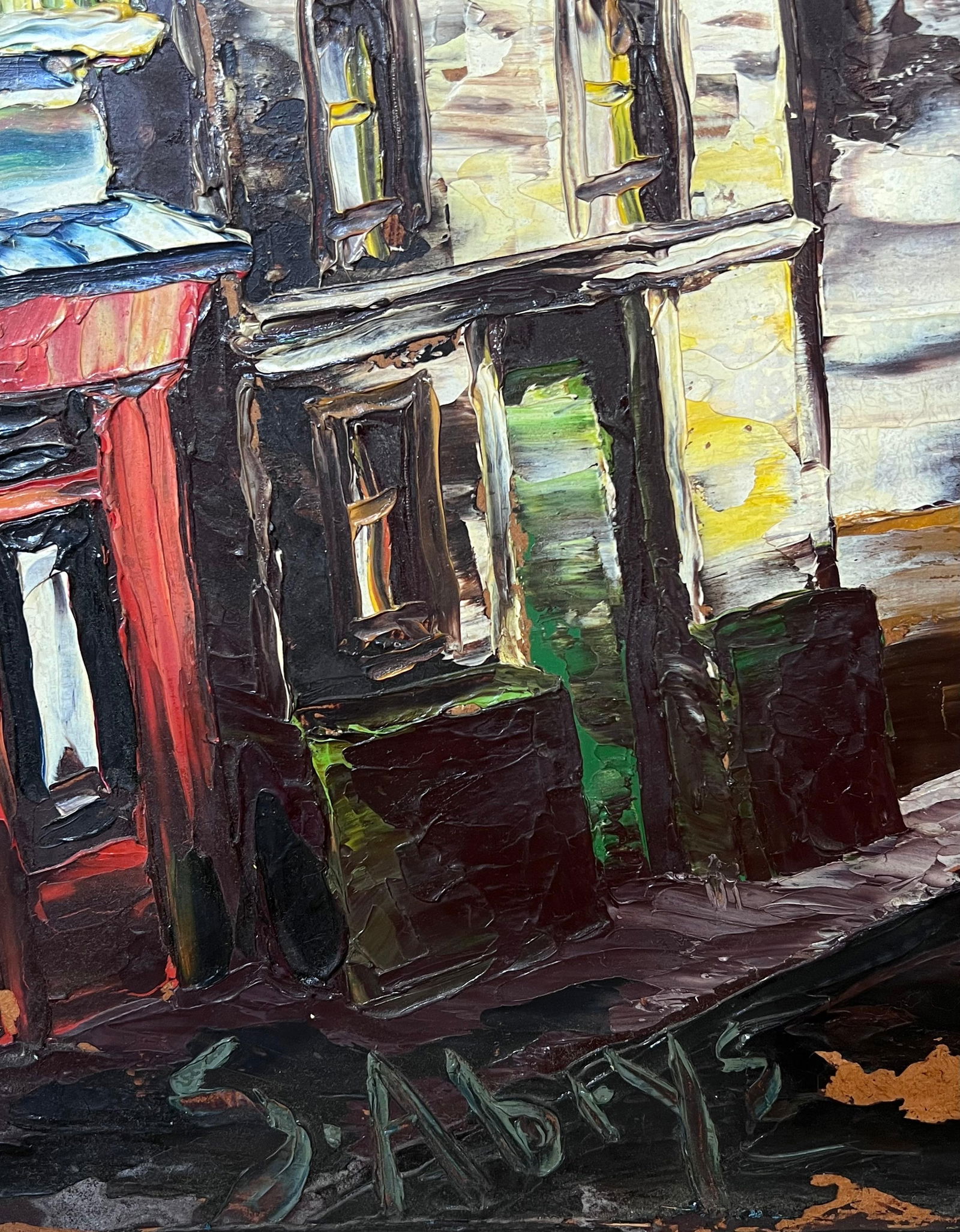 Léon Schwartz - Abrys; 20th Century French Expressionist Oil Painting City Streets at Night - 3