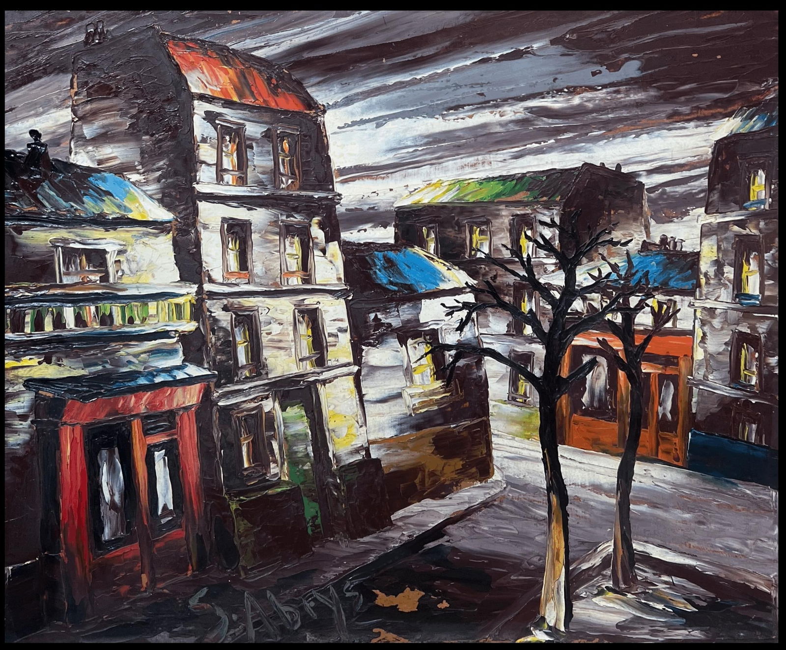 Léon Schwartz - Abrys; 20th Century French Expressionist Oil Painting City Streets at Night - 5