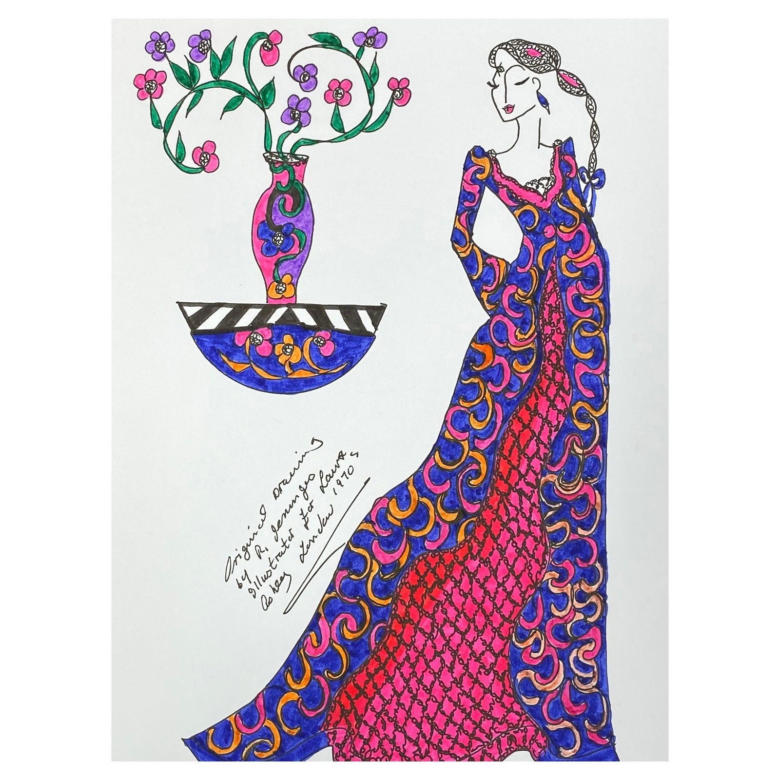 Original Fashion Design Illustration Watercolor Painting Laura Ashley Designer, circa 2000s: Title: Original Fashion Design Illustration Watercolor Painting Laura Ashley Designer, circa 2000s Description: A very fine original antique English botanical watercolour painting depicting this beaut