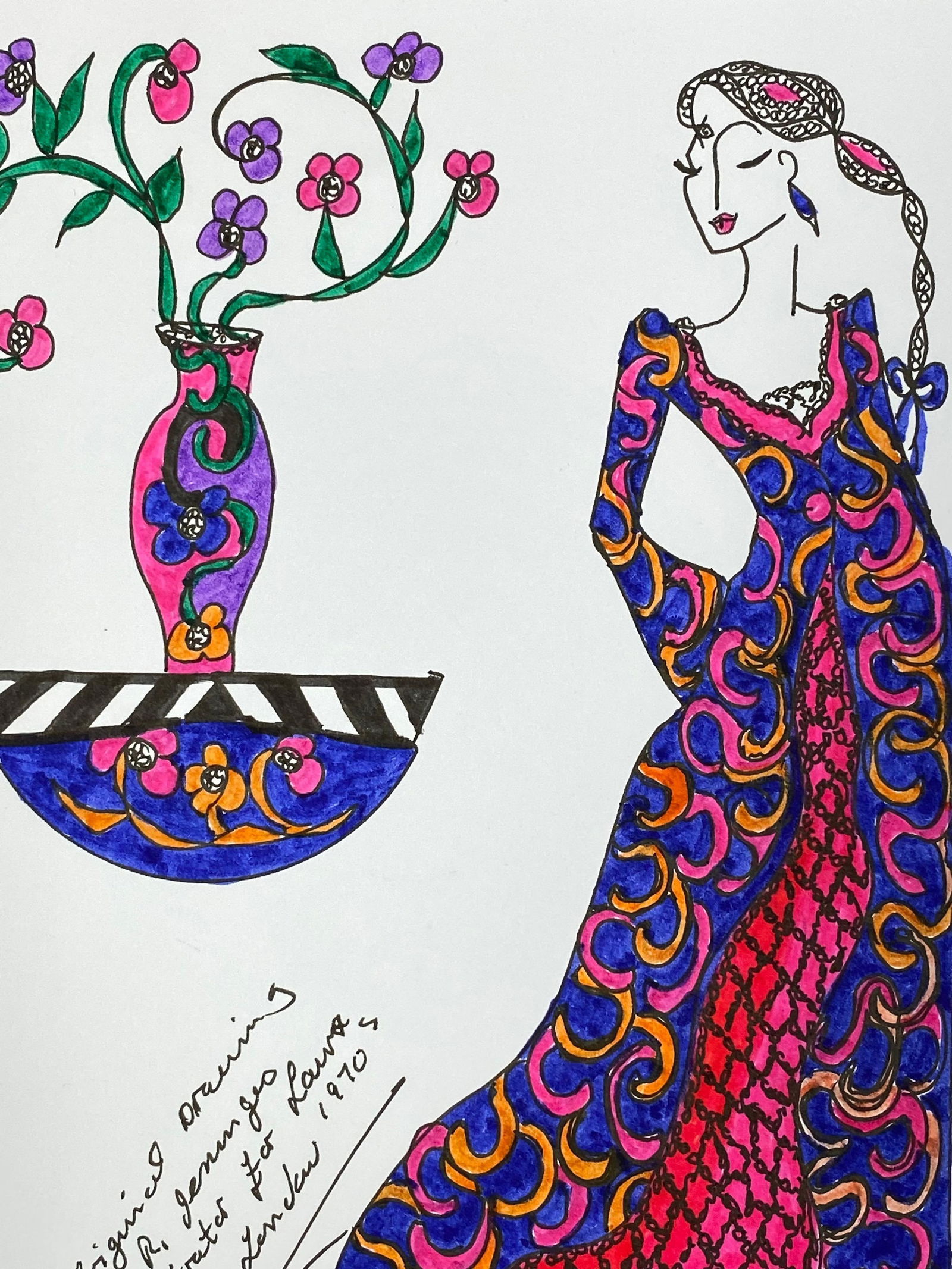 Original Fashion Design Illustration Watercolor Painting Laura Ashley Designer, circa 2000s - 3