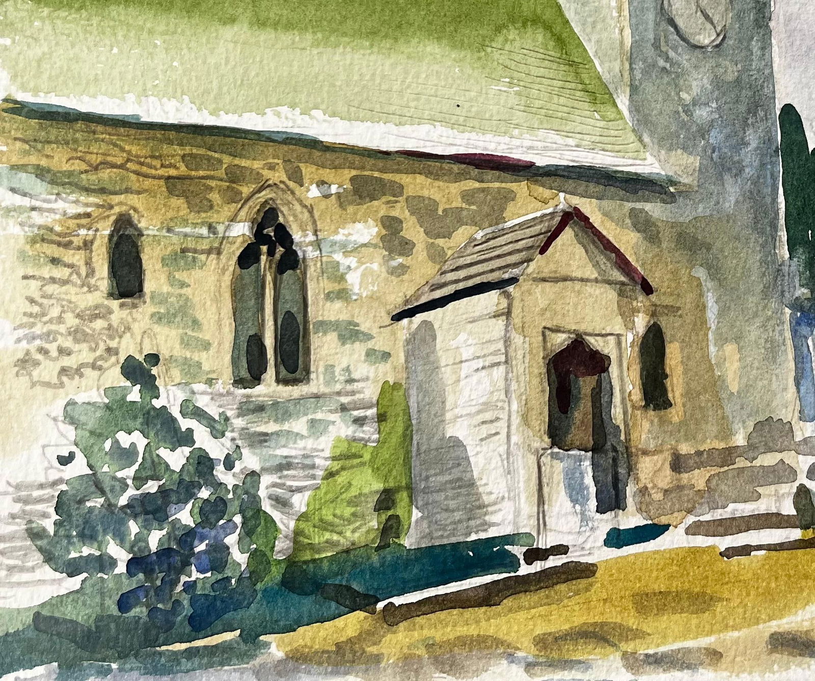 John Steane (b.1931); Wytham Church Oxfordshire Watercolour Painting of Historic Village Church, - 2