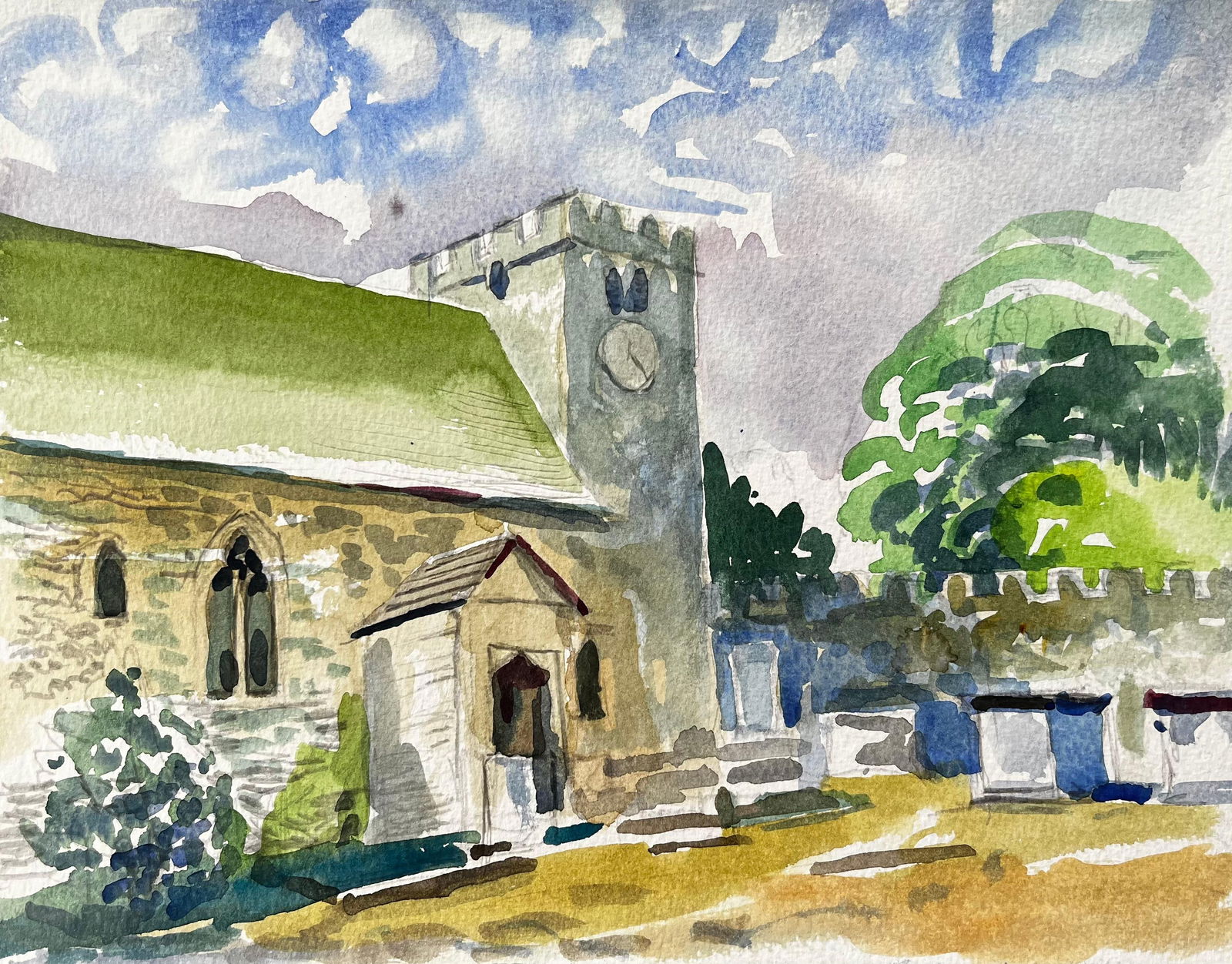 John Steane (b.1931); Wytham Church Oxfordshire Watercolour Painting of Historic Village Church, - 7
