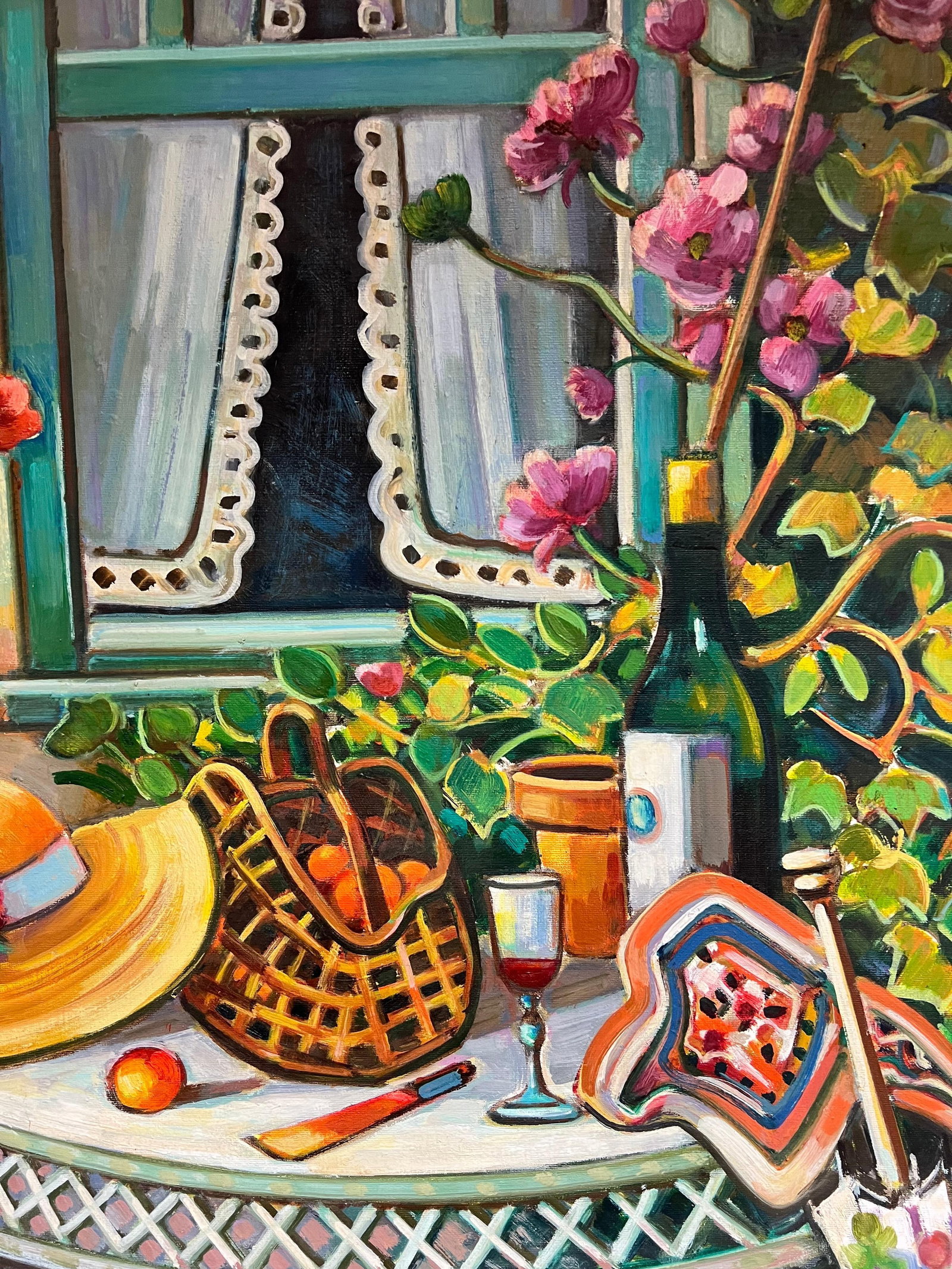 Max Toutain; Provencal Garden Window Scene Flowers & Old Hat Huge 20th Century French Oil - 8