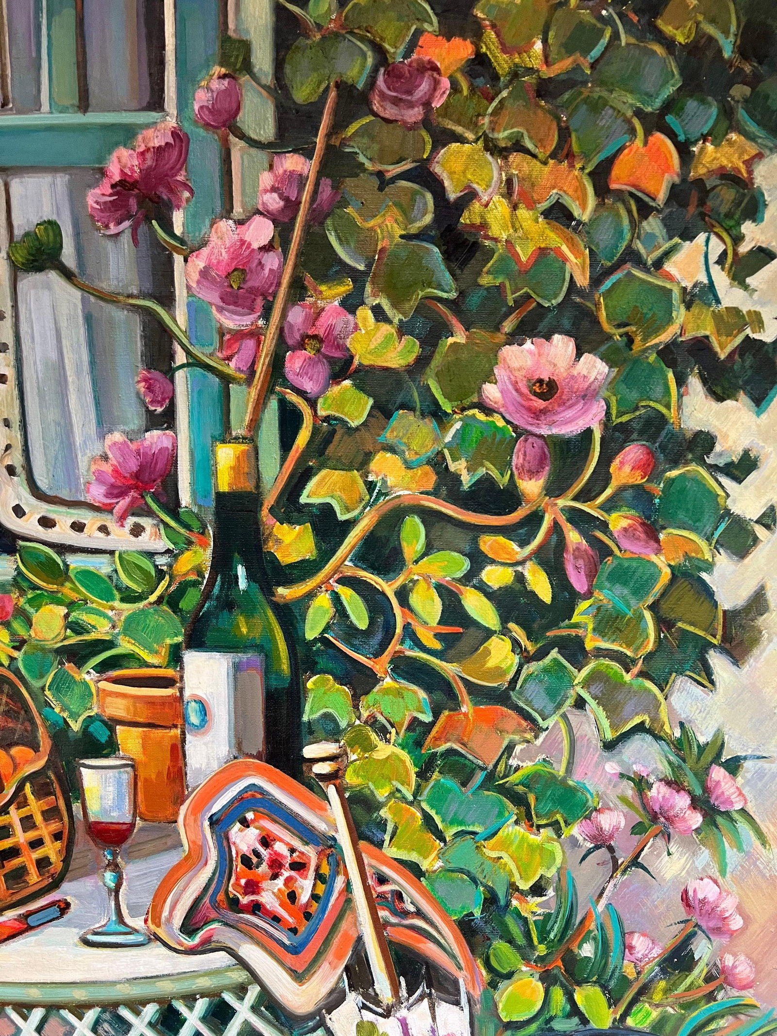 Max Toutain; Provencal Garden Window Scene Flowers & Old Hat Huge 20th Century French Oil - 9