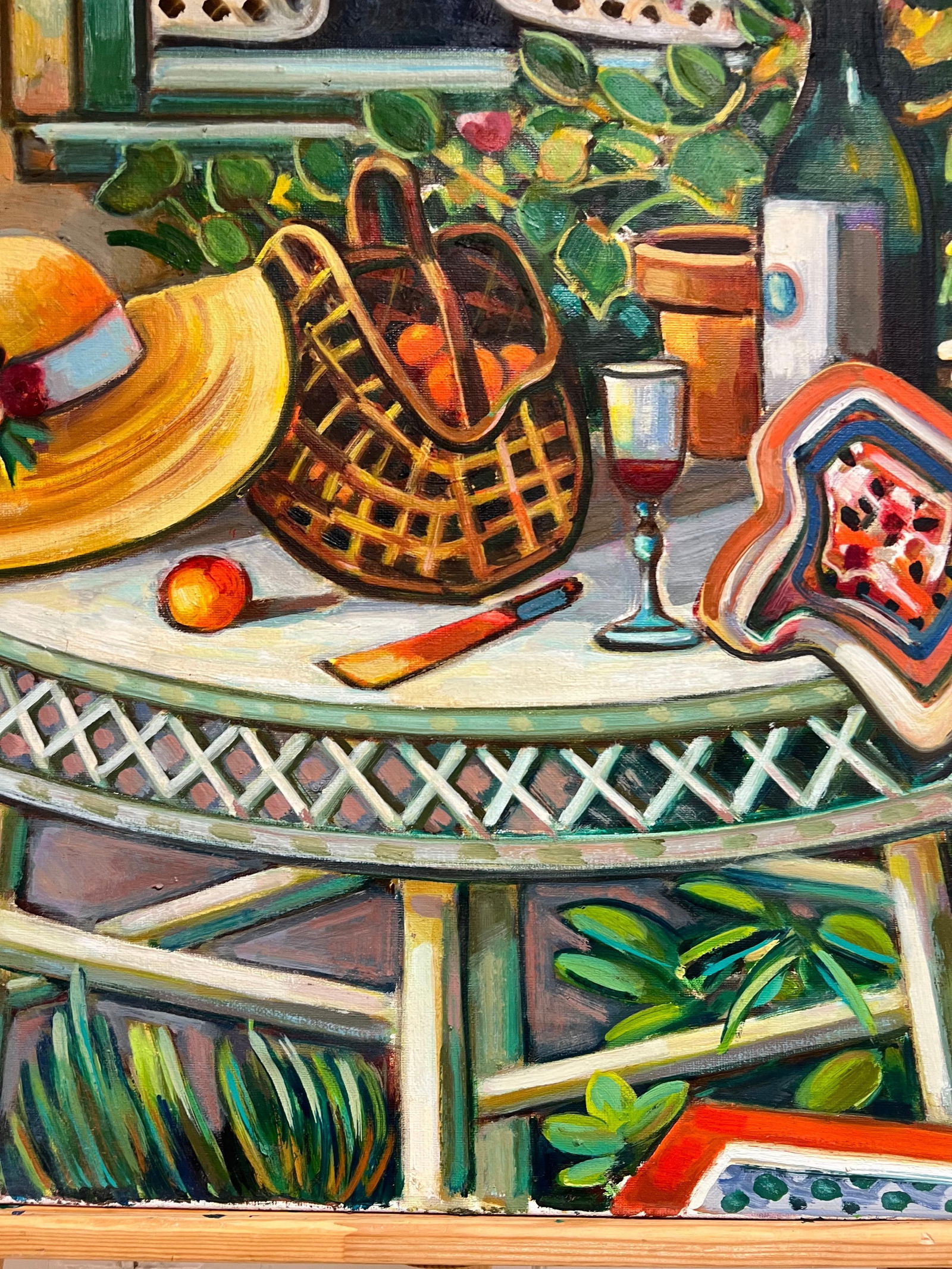 Max Toutain; Provencal Garden Window Scene Flowers & Old Hat Huge 20th Century French Oil - 2