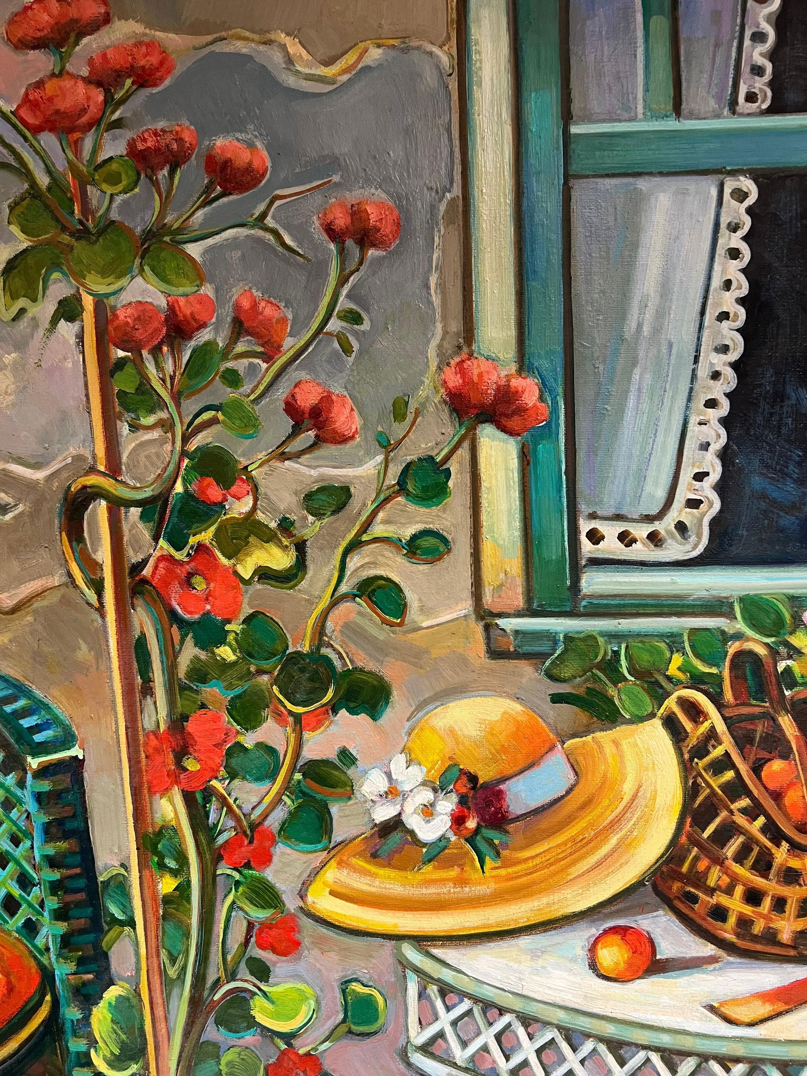 Max Toutain; Provencal Garden Window Scene Flowers & Old Hat Huge 20th Century French Oil - 6