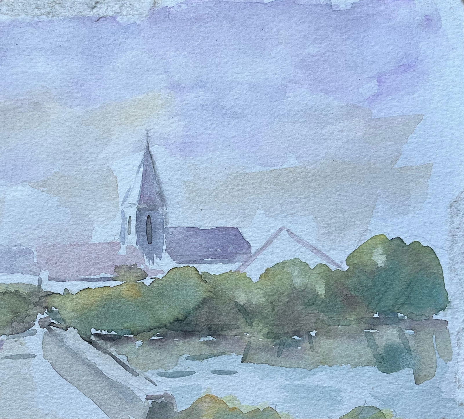 Fanch Lel; French Watercolour of Bridge and Church in a Tranquil Village Scene, 1996 - 3