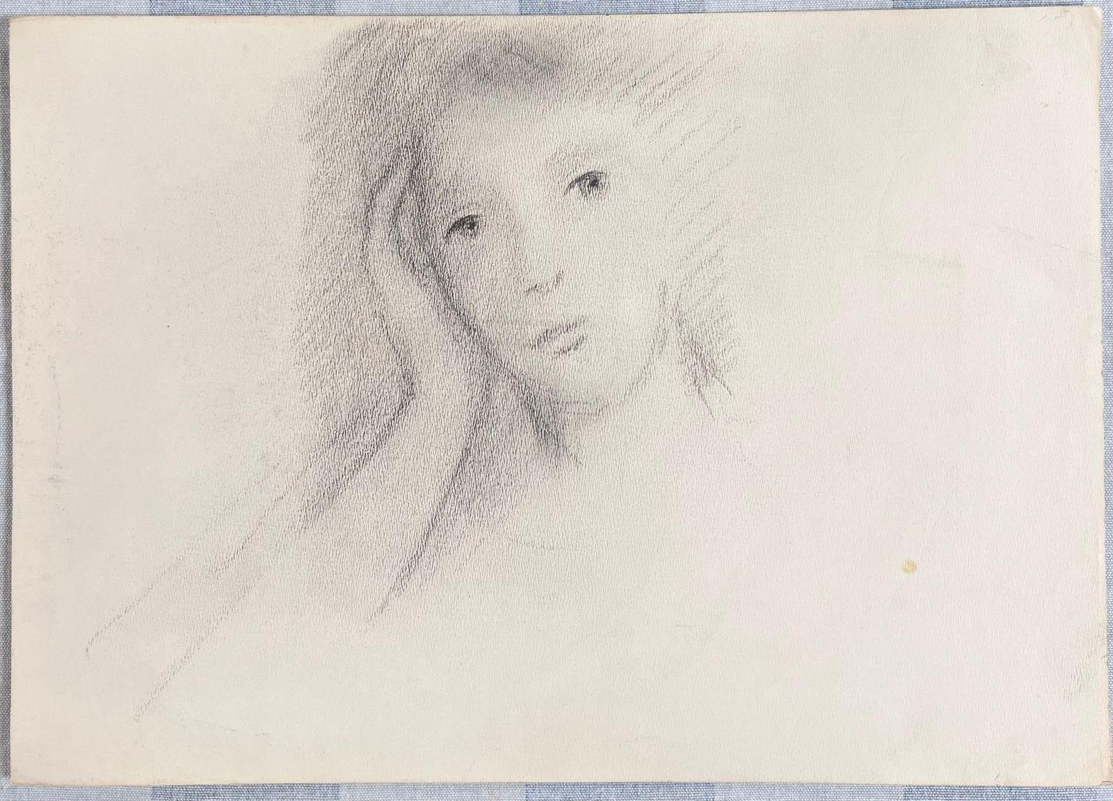 Robert Ladou; Posed Face Portrait of a Lady Pencil Sketch Original French Artwork, 20th Century - 3