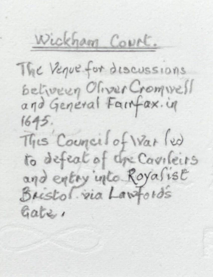 Jack Grunwell; Historic Miniature Watercolor of Wickham Court Bristol 1645 Meeting Site - 5