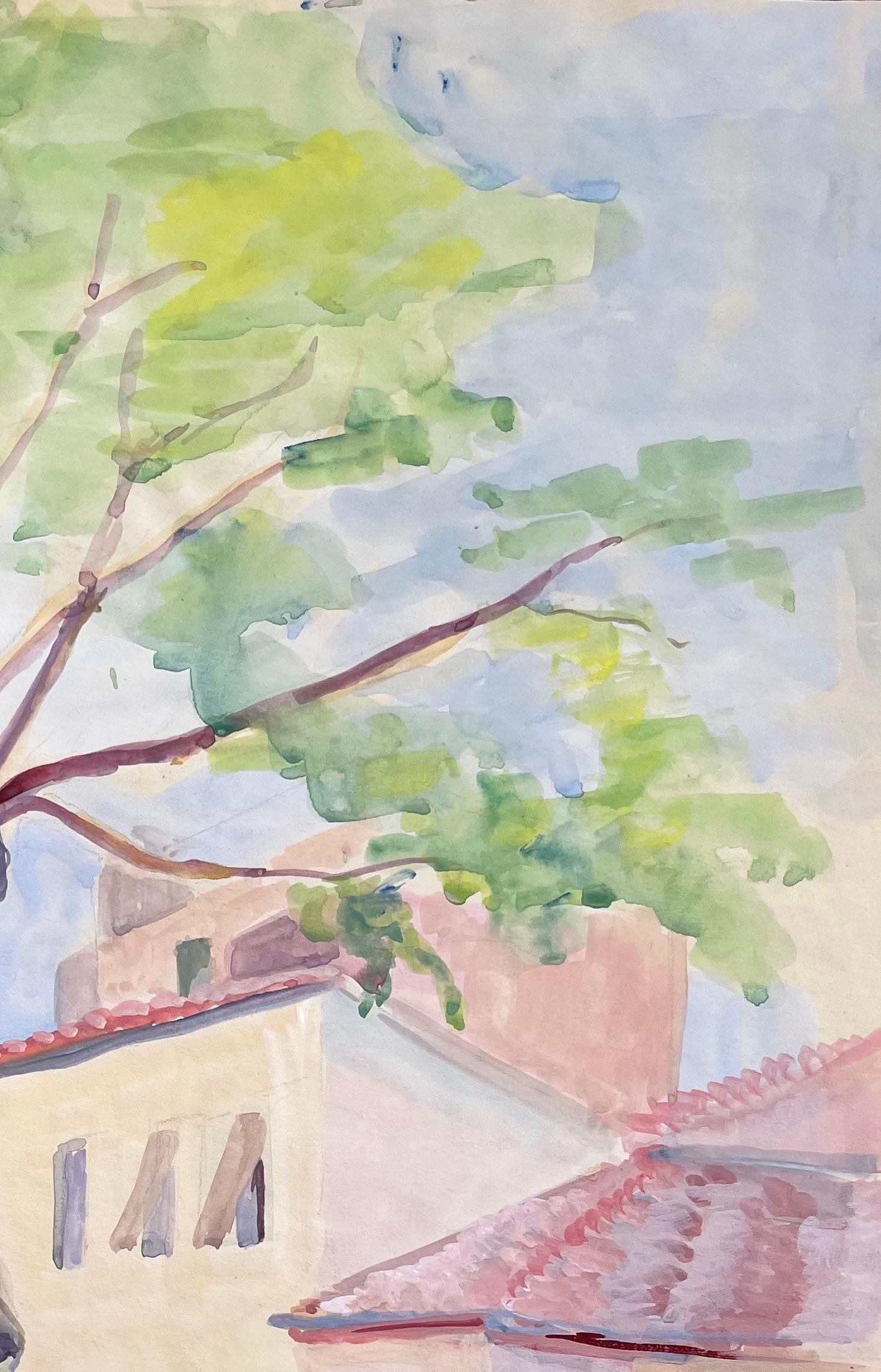 Anne Marie Migette Perard; Mid-Century French Watercolour of Woman Seated in Garden With Pink - 8