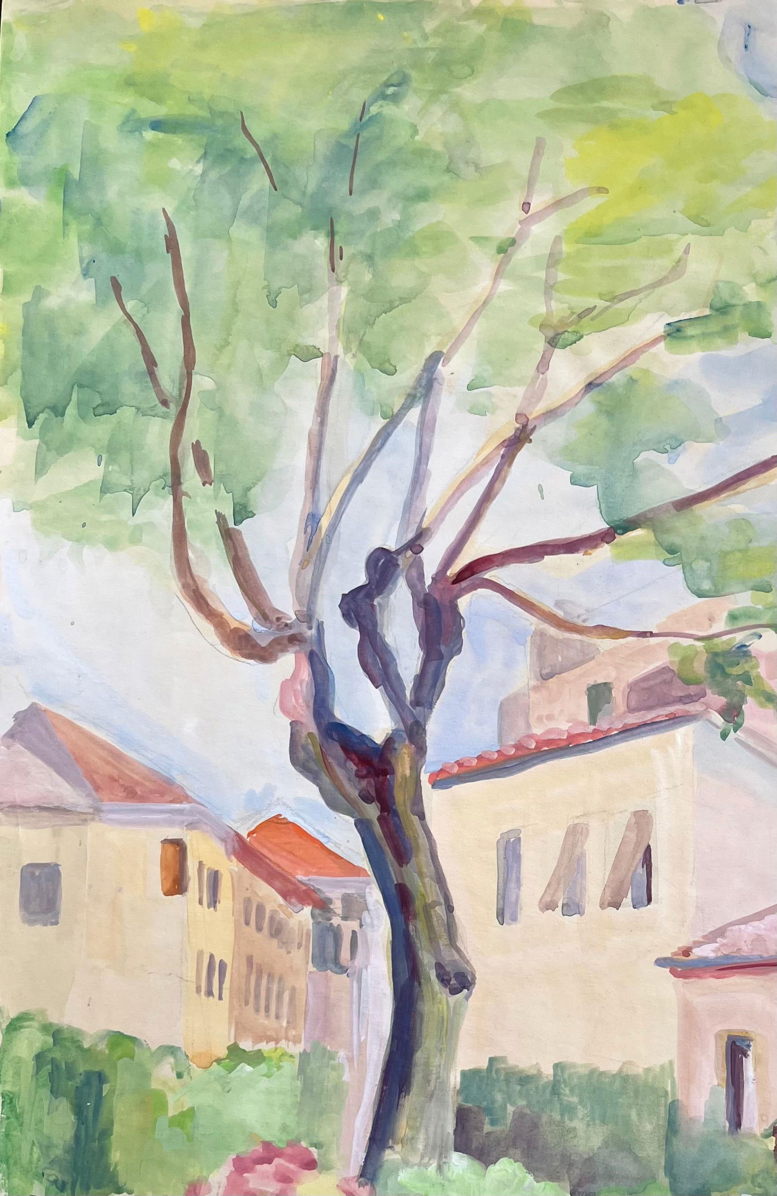 Anne Marie Migette Perard; Mid-Century French Watercolour of Woman Seated in Garden With Pink - 9